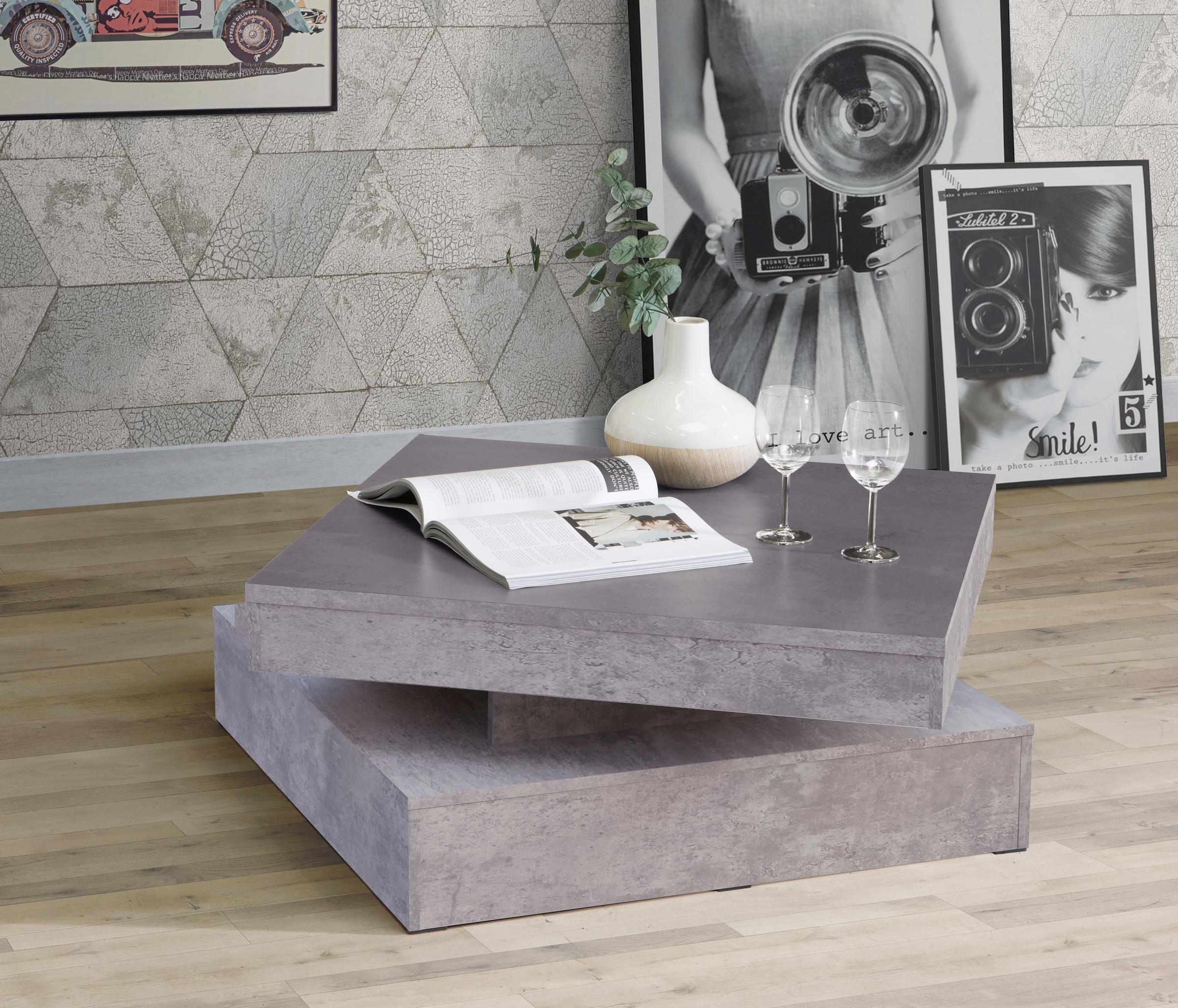 FORTE Couchtisch, mit Funktion, drehbare Tischplatte, Breite ca. 78x78 cm