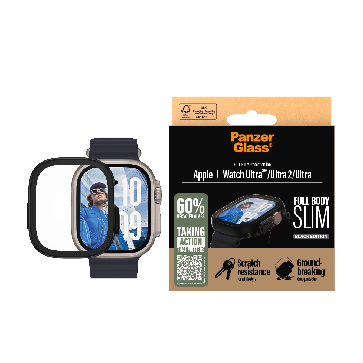 CARE by PanzerGlass Displayschutzglas »Full Body Protection«, für Apple Watch Ultra-Apple Watch Ultra 2, Displayschutzfolie, Schutzfolie, Bildschirmschutz, kratz- & stoßfest