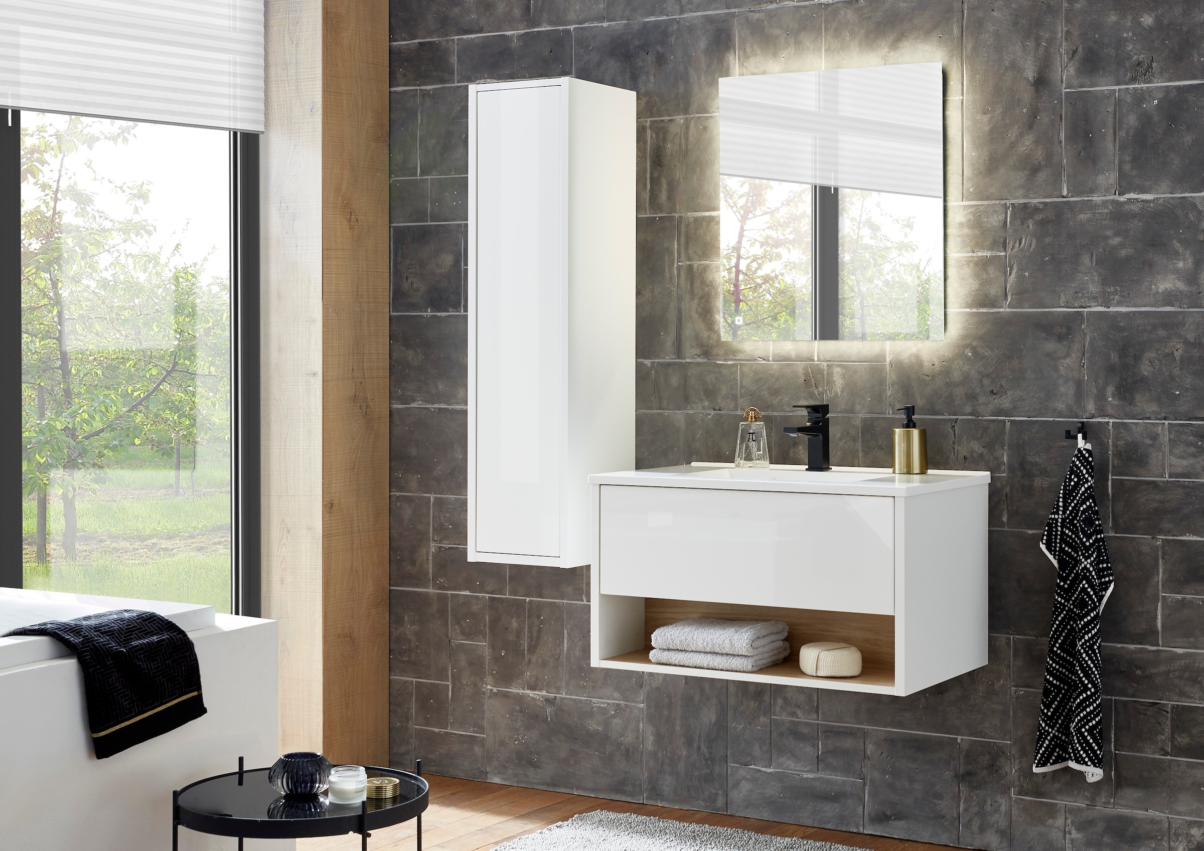 Places of Style Waschtisch »Studio Line, Waschtisch inkl. Waschbecken, modernes Design«, in zwei Farben verfügbar, ausreichend Stauraum