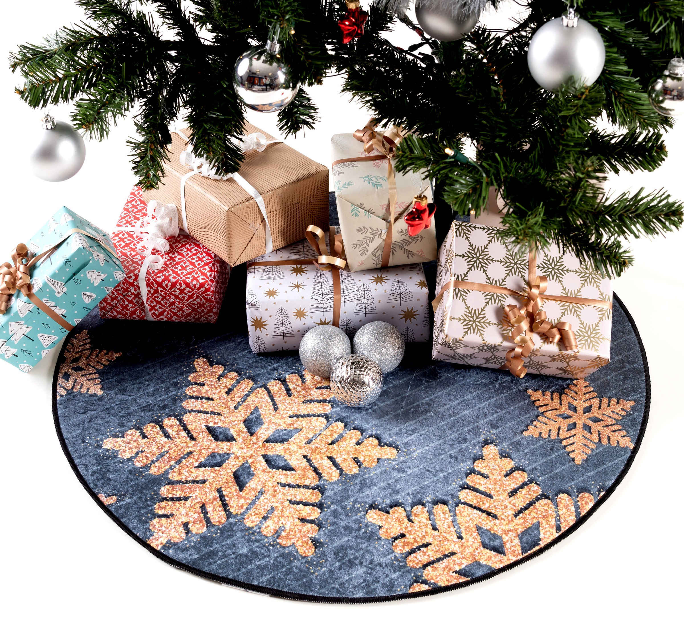 Sehrazat Teppich »Christmas 1227«, rund, 5 mm Höhe, Weihnachten, waschbar, Unterlage Weihnachtsbaum