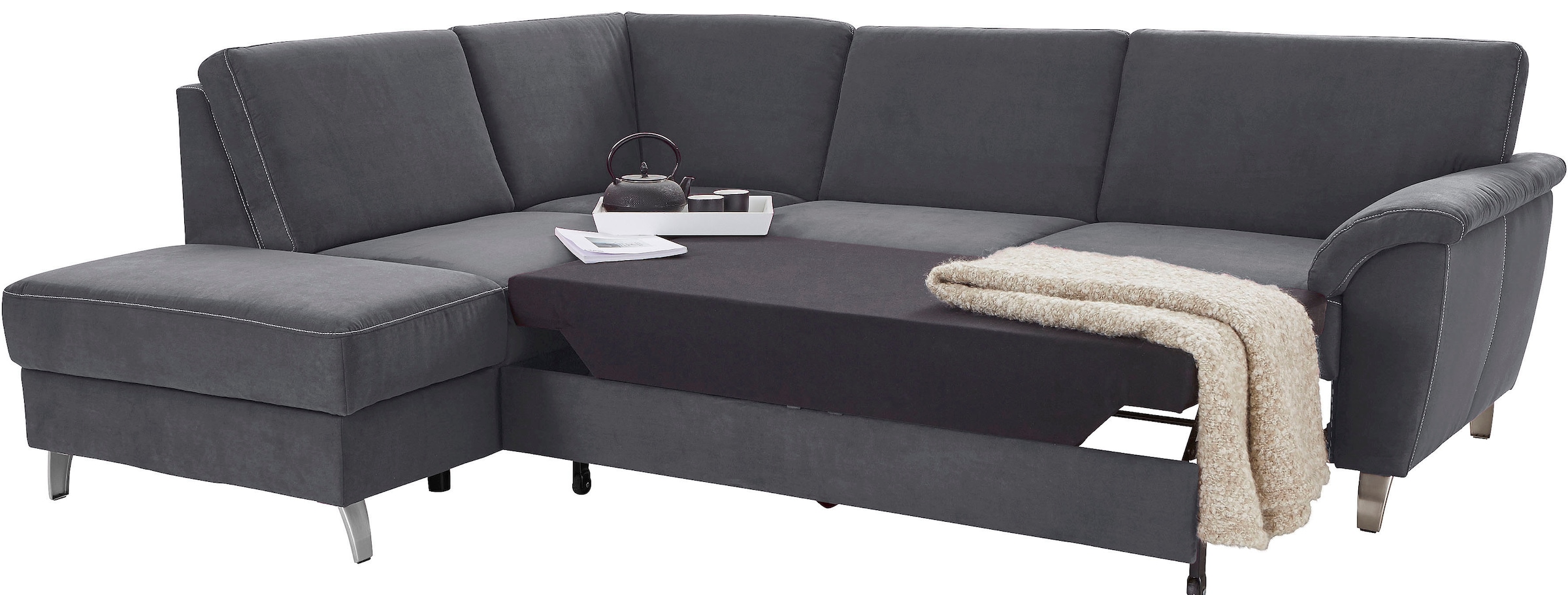sit&more Ecksofa »Texel L-Form«, mit Federkern, wahlweise mit Bettfunktion und Bettkasten