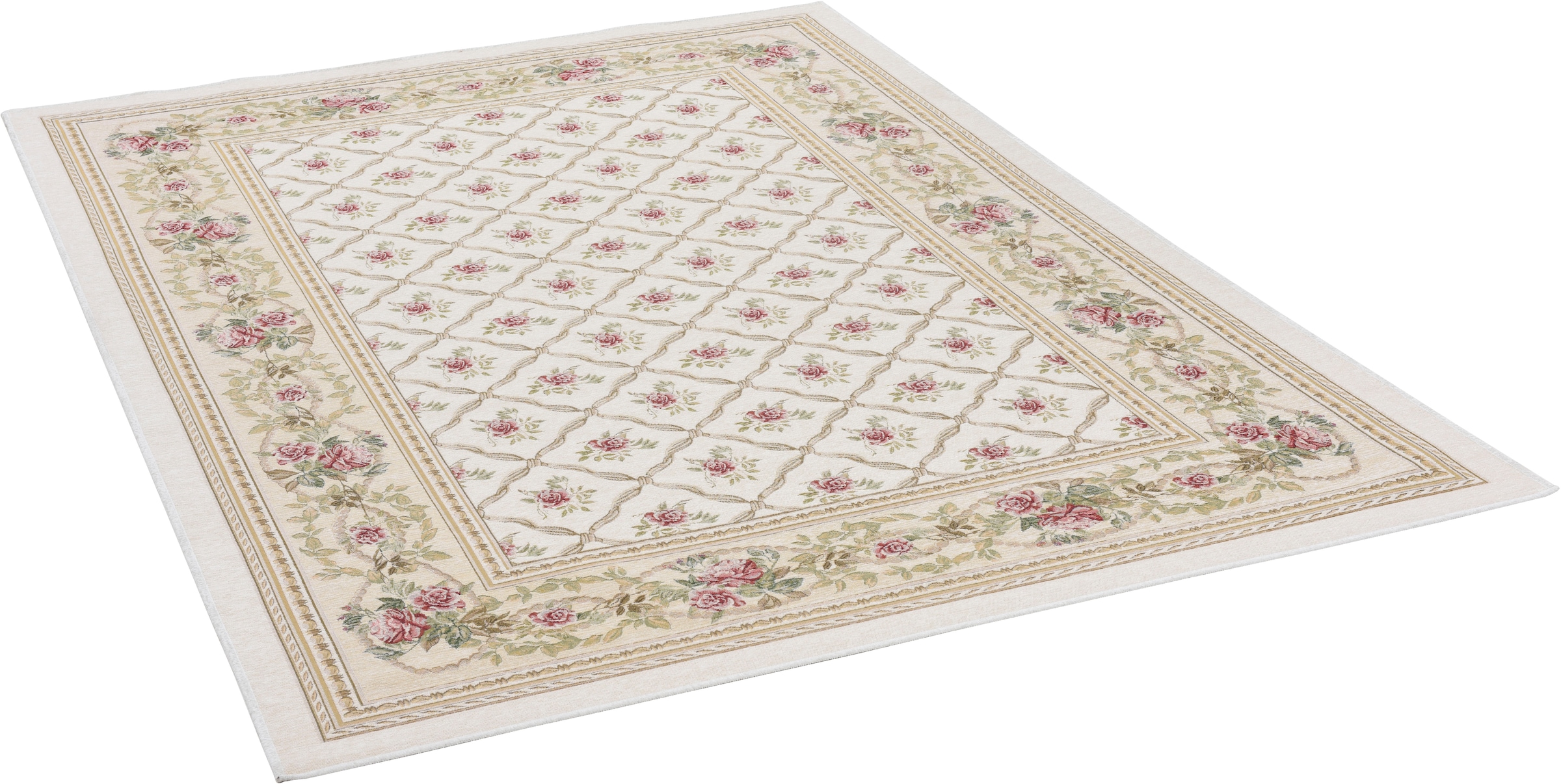 THEKO Teppich »Flomi Rose Garden«, rechteckig, 4 mm Höhe, Flachgewebe, romatisch verspielt, mit Bordüre