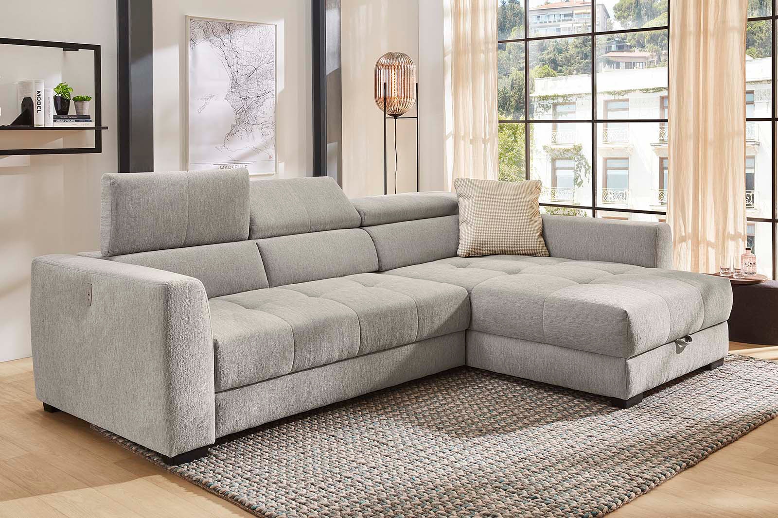 Jockenhöfer Gruppe Ecksofa »San Marino L-Form«, mit elektromotorischer Sitztiefenverstellung (ca. 30cm), Bettkasten