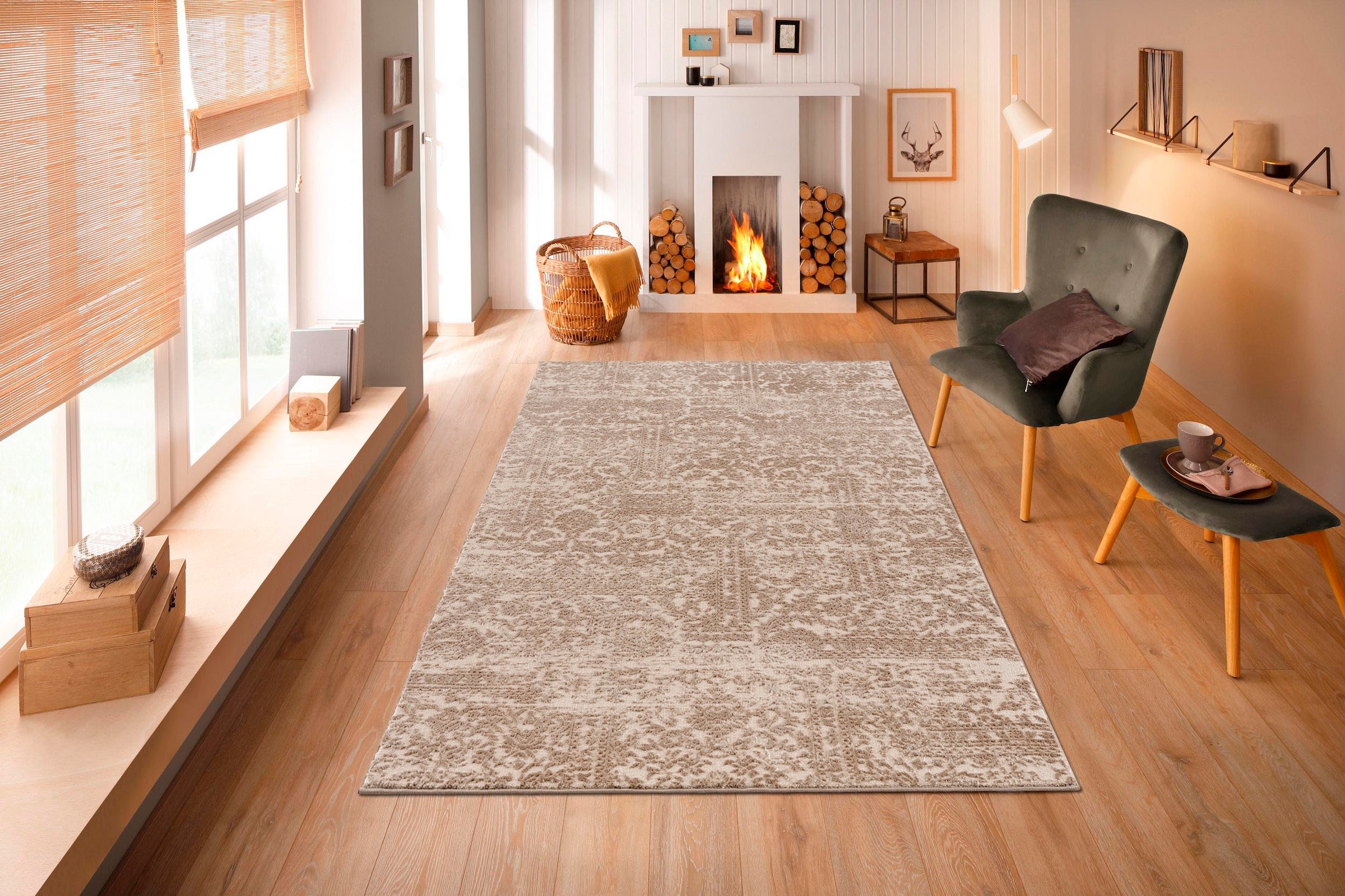 Home affaire Teppich »Dilani«, rechteckig, Vintage, dezenter Glanz, Hoch-Tief-Struktur, Schrumpf Carving-Effekt