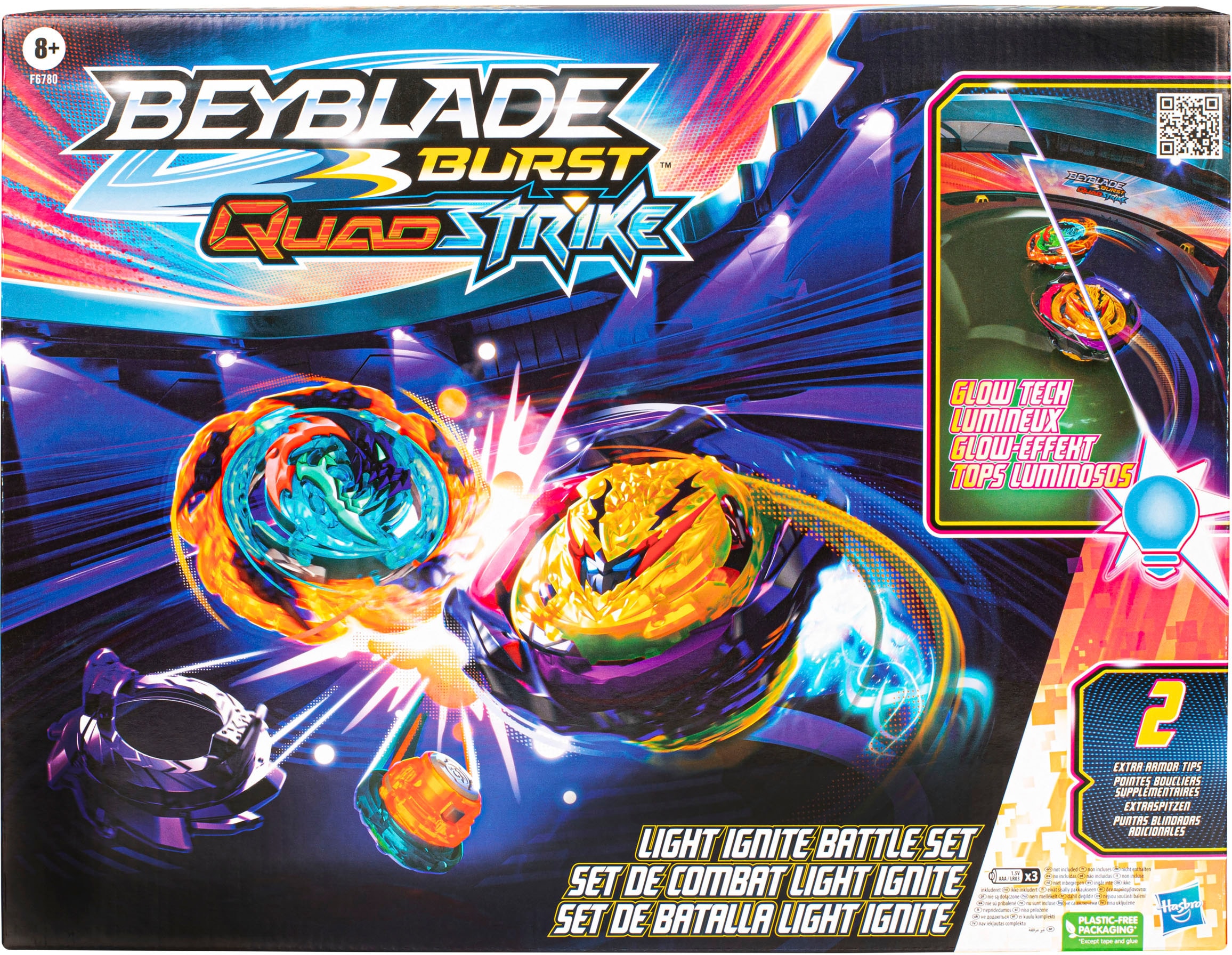 Hasbro Speed-Kreisel »Beyblade Burst QuadStrike Light Ignite Battle Set«, Arena mit 2 Startern und 2 rechtsdrehende Kreiseln