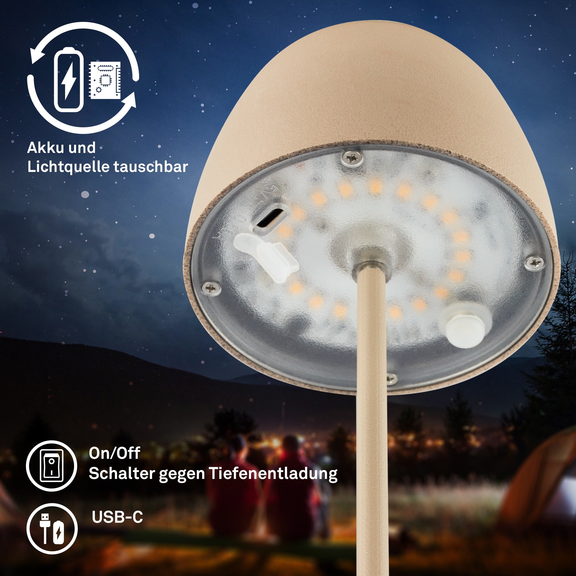 Briloner Leuchten Tischleuchte »2er Set LED Tischlampe kabellos, beige«, 2er Set Tischlampe kabellos 20x8cm Beige 2,5W