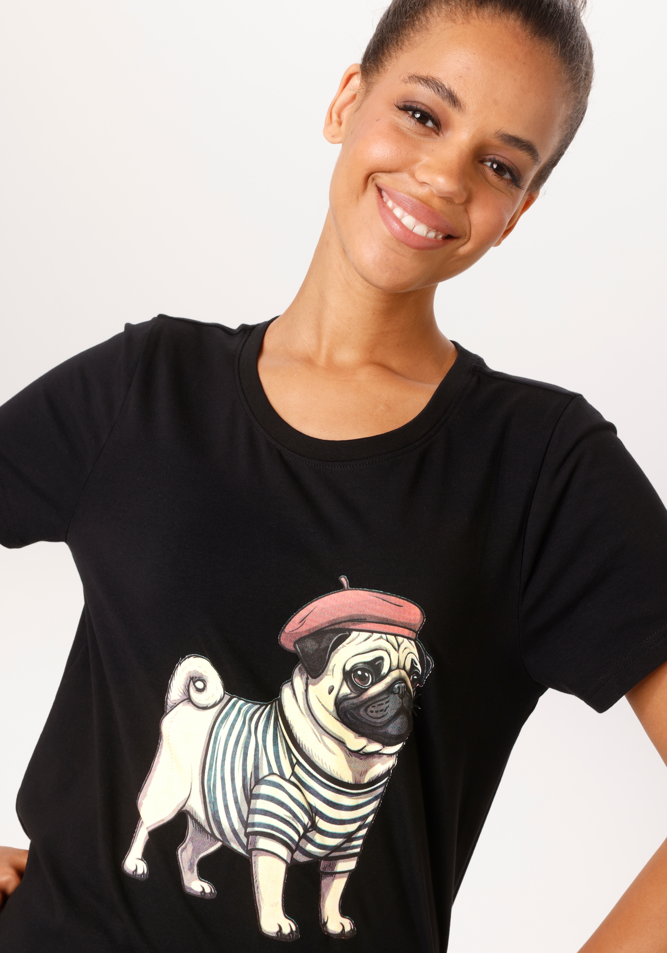 Aniston CASUAL T-Shirt mit Dackel oder Mops bedruckt - du hast die Wahl - NEUE KOLLEKTION
