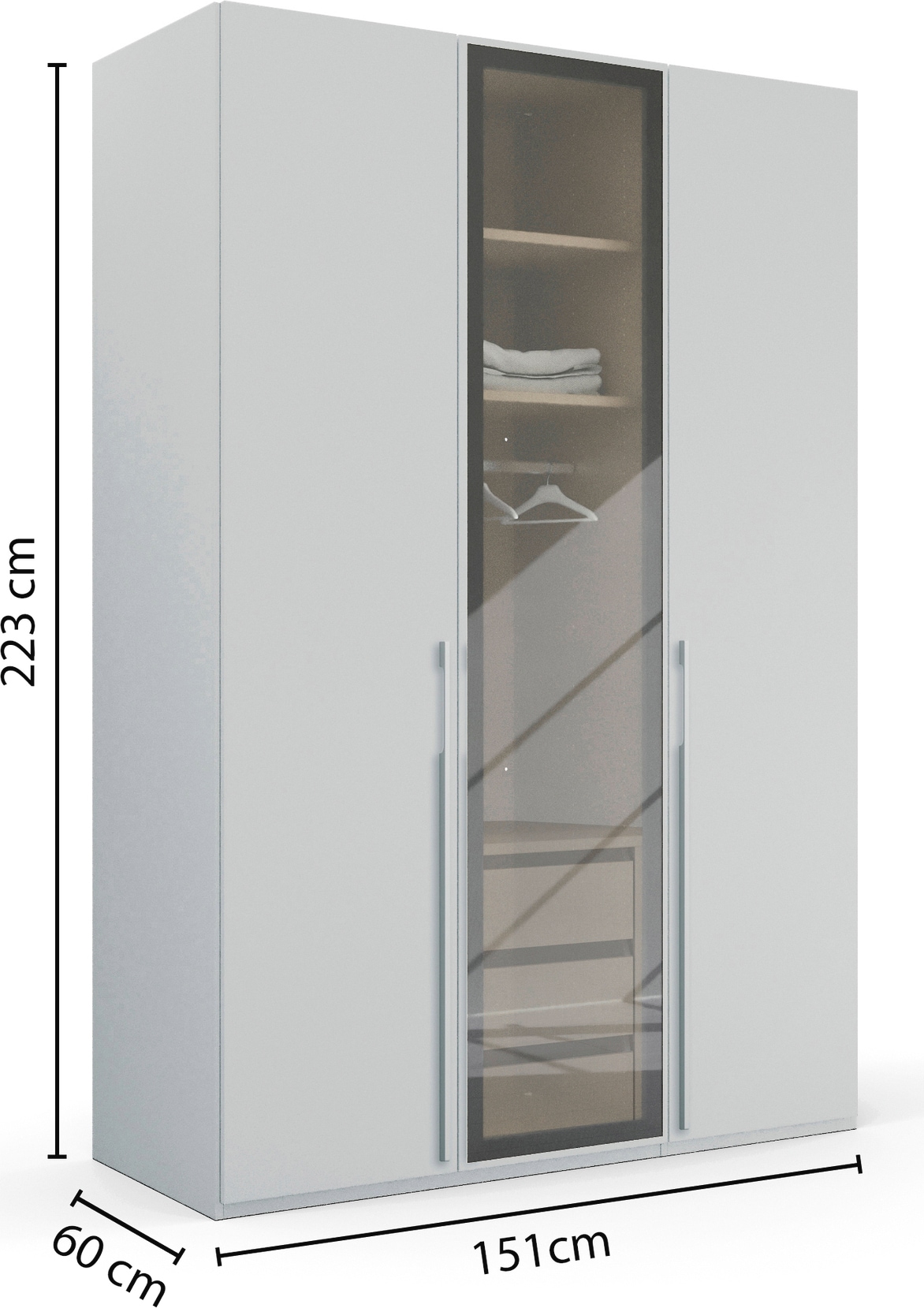 rauch Drehtürenschrank »Kleiderschrank Schrank Garderobe SKAT SHINE mit hochwertigem,«, transparentem Grauglas inkl. umfangreichem Zubehör MADE IN GERMANY