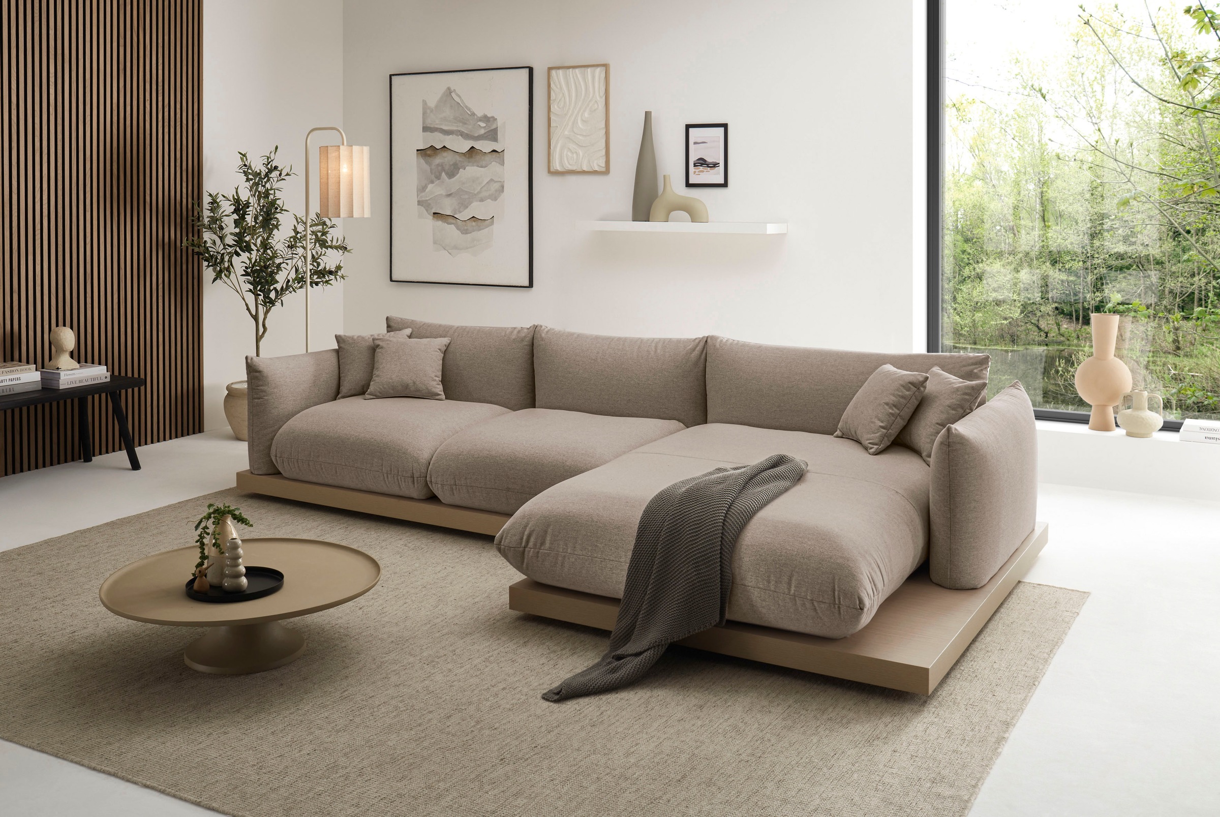 OTTO home Ecksofa »Kalix, Polsterecke mit kräftigem Holz-Plateau, moderne Couch in L-Form«, wahlweise Recamiere links o. rechts, Strukturstoff, hoher Sitzkomfort