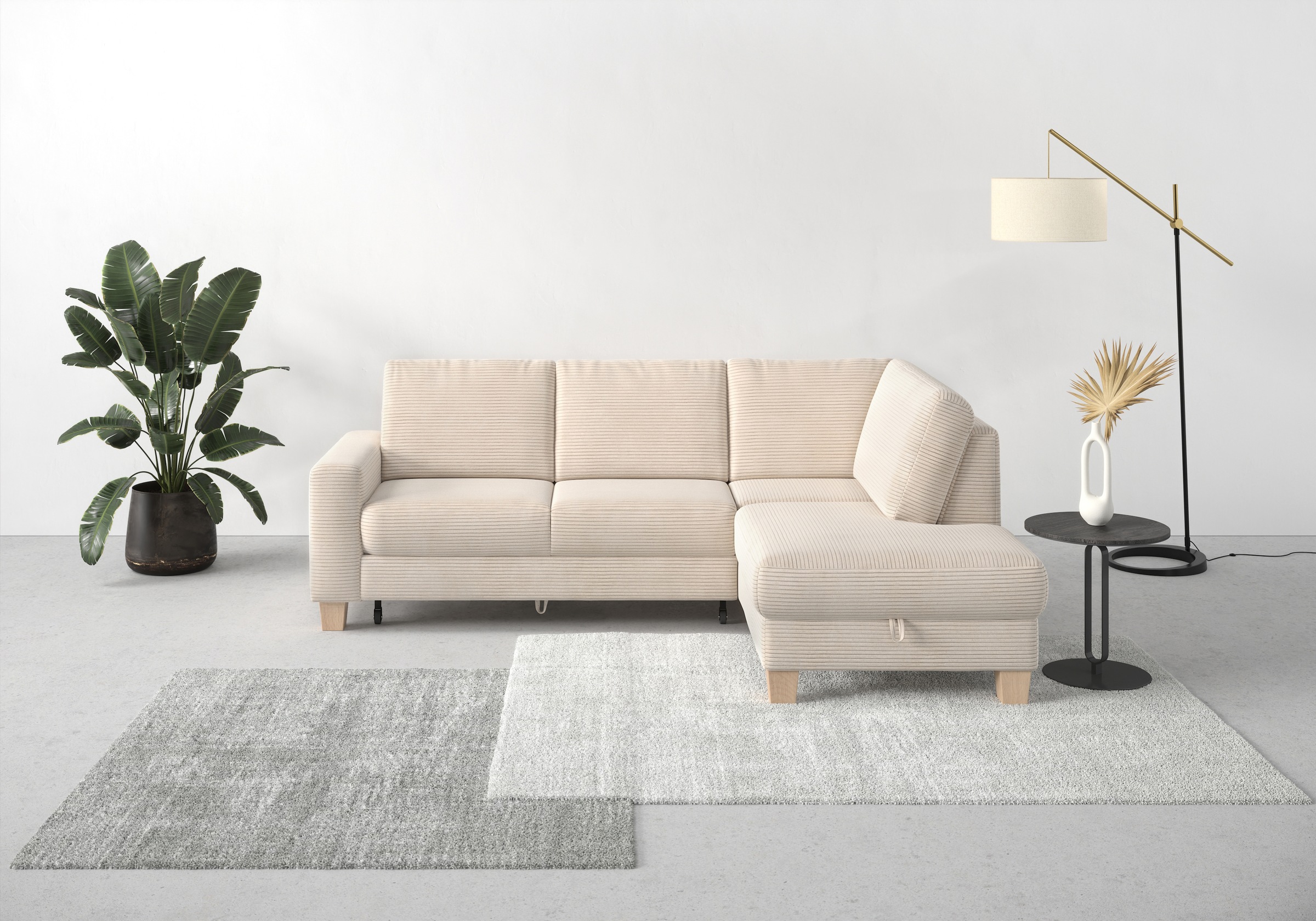 Home affaire Ecksofa »Summer L-Form«, mit Ottomane, wahlweise mit Bettfunktion und Bettkasten, Cord-Bezug