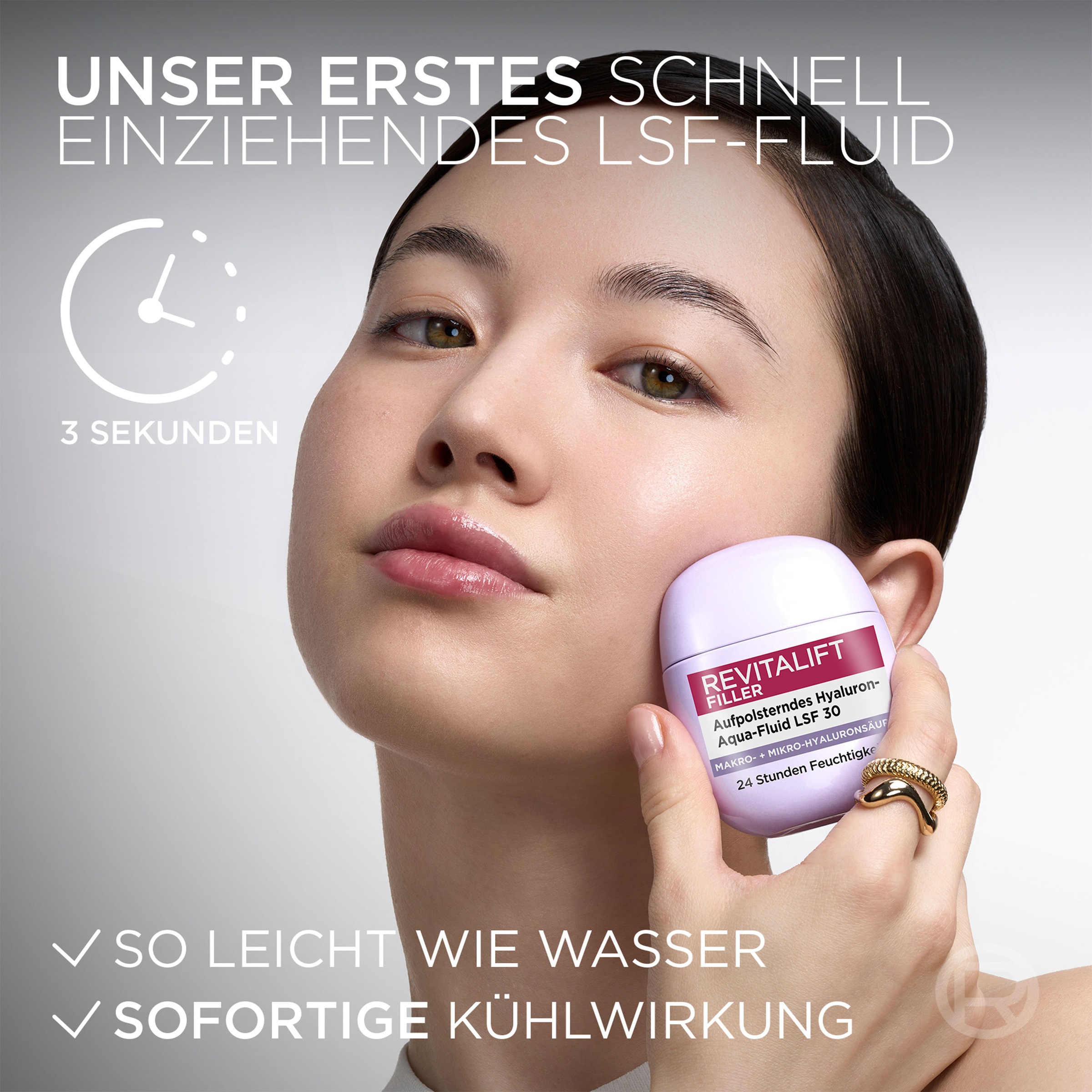 L'ORÉAL PARIS Gesichtsfluid »REVITALIFT FILLER AUFPOLSTERNDES HYALURON AQUA-FLUID LSF 30« verfeinert das Hautbild