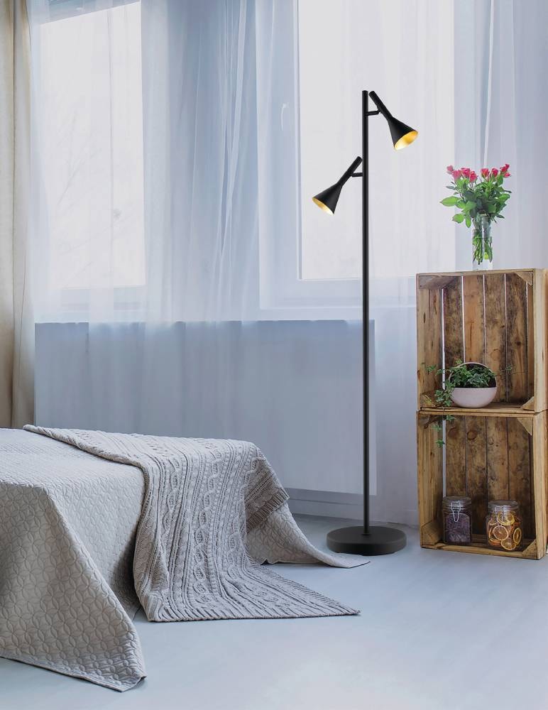 EGLO Stehlampe »CORTADERAS«, 2 flammig, Leuchtmittel GU10 | LED wechselbar, Stehleuchte aus Stahl in Schwarz, Gold, Lampe mit Tritt-Schalter, GU10