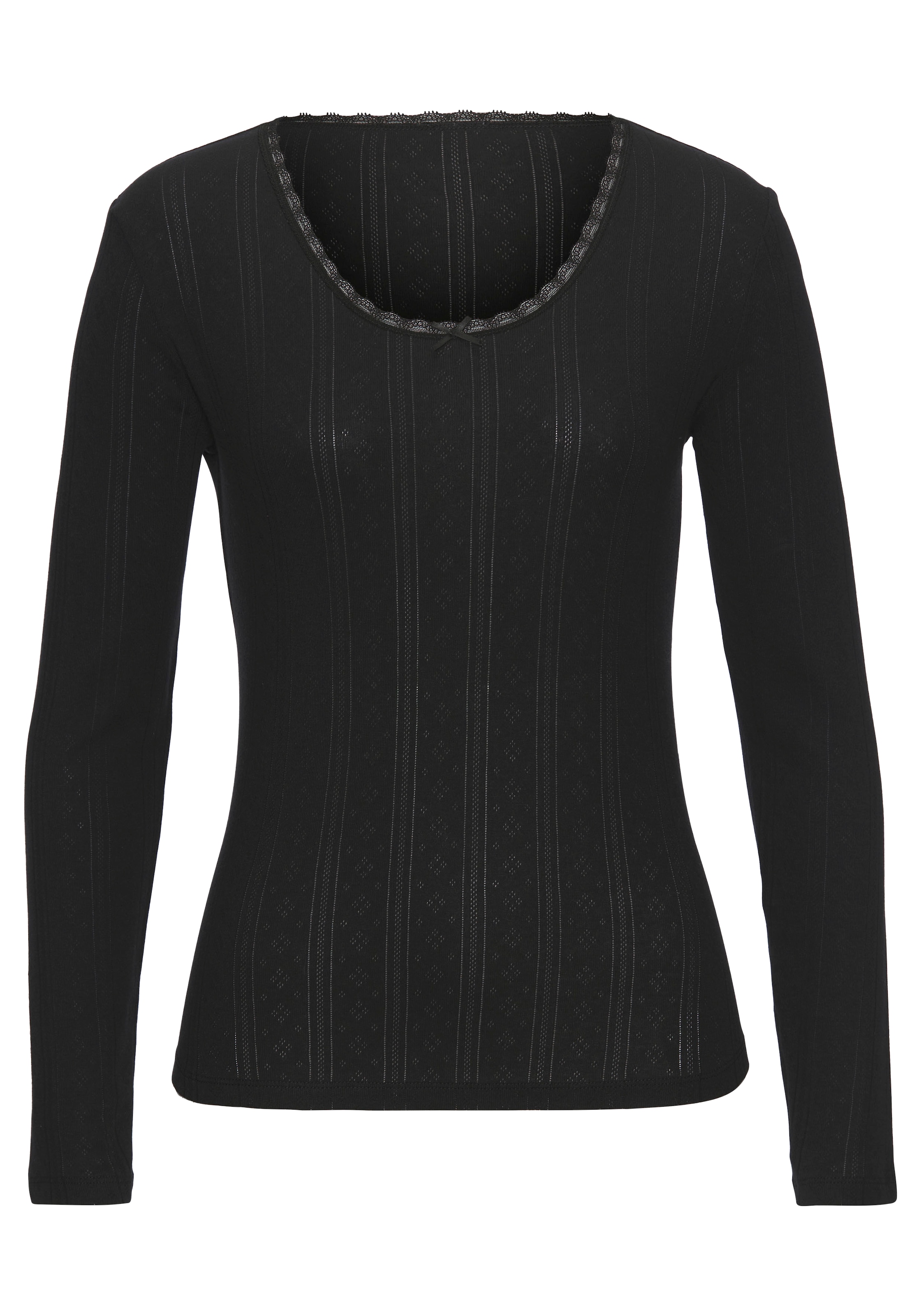 Vivance Langarmshirt 2er-Pack,  aus feiner Pointelle-Ware mit Spitze, reine Baumwolle