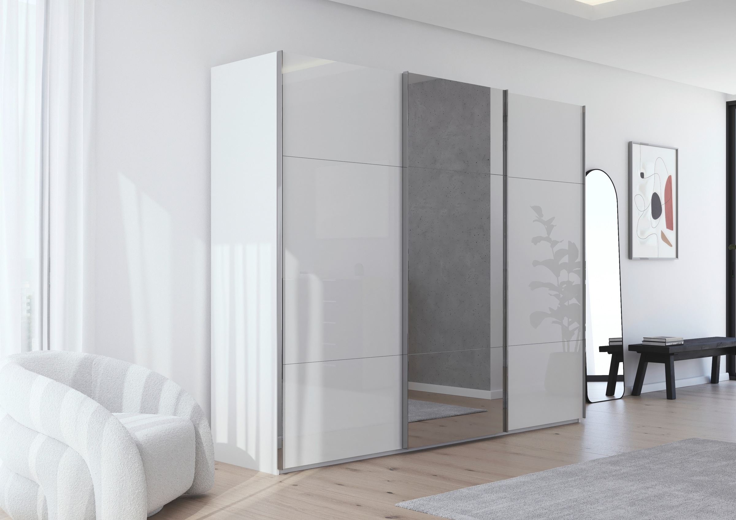 rauch Schwebetürenschrank »Kleiderschrank Schrank Garderobe Schlafzimmerschrank CONTIDO«, (in 3 verschiedenen Ausstattungen BASIC/CLASSIC/PREMIUM), aus hochwertigem Material in 6 Breiten 2 Griff-Farben MADE IN GERMANY