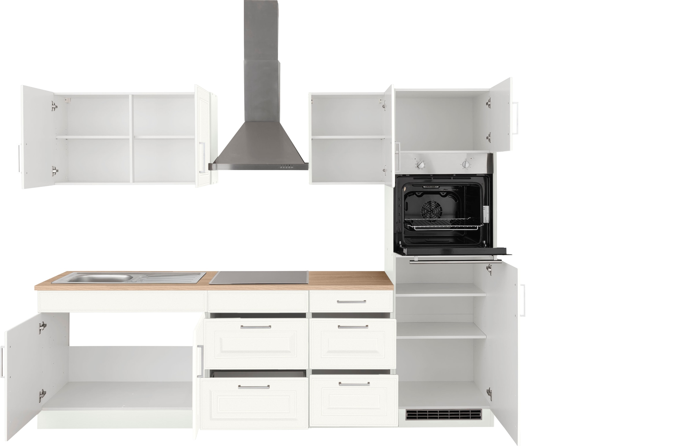 KOCHSTATION Küchenzeile »KS-Stockholm«, Breite 270 cm, mit hochwertigen MDF Fronten im Landhaus-Stil