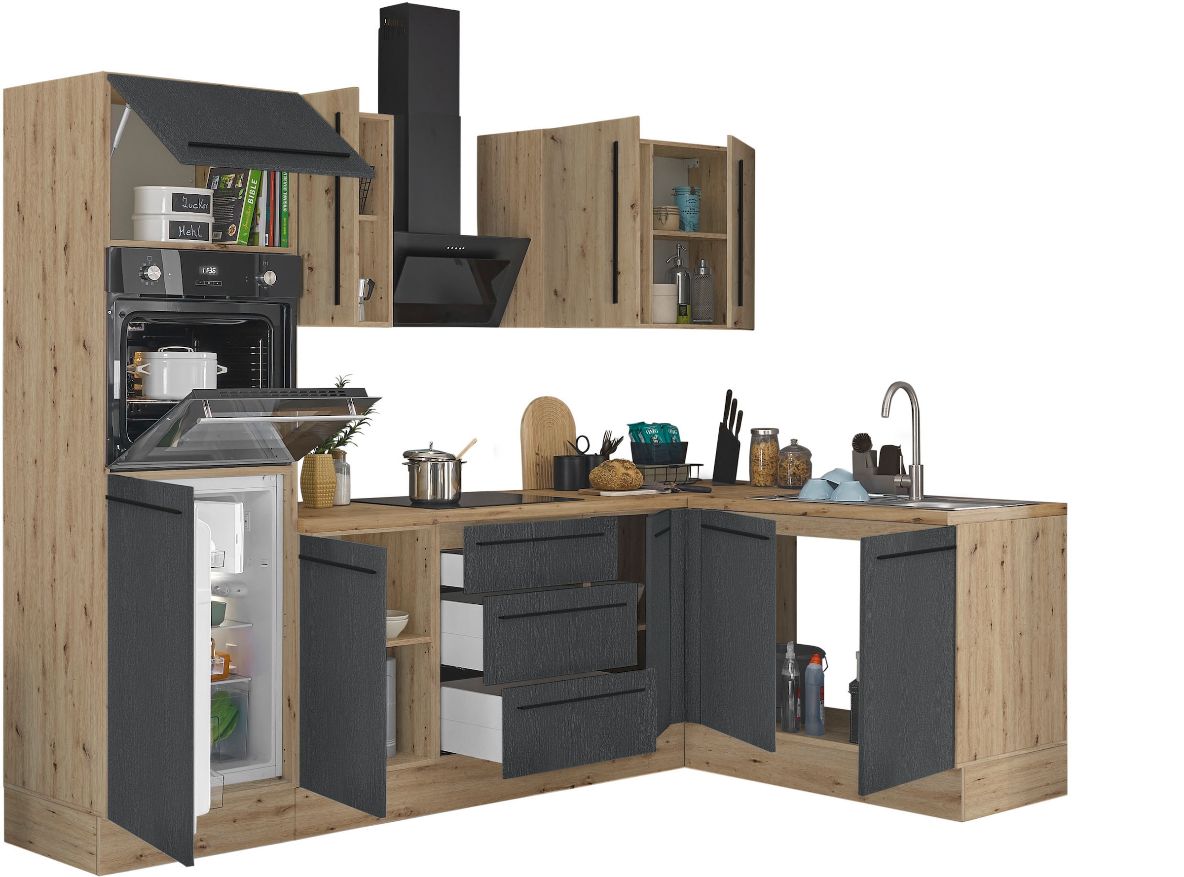 KOCHSTATION Winkelküche »Florida, Stellbreite 270x165 cm« wahlweise mit E-Geräten, mit Softclose für Türen und Schubkästen