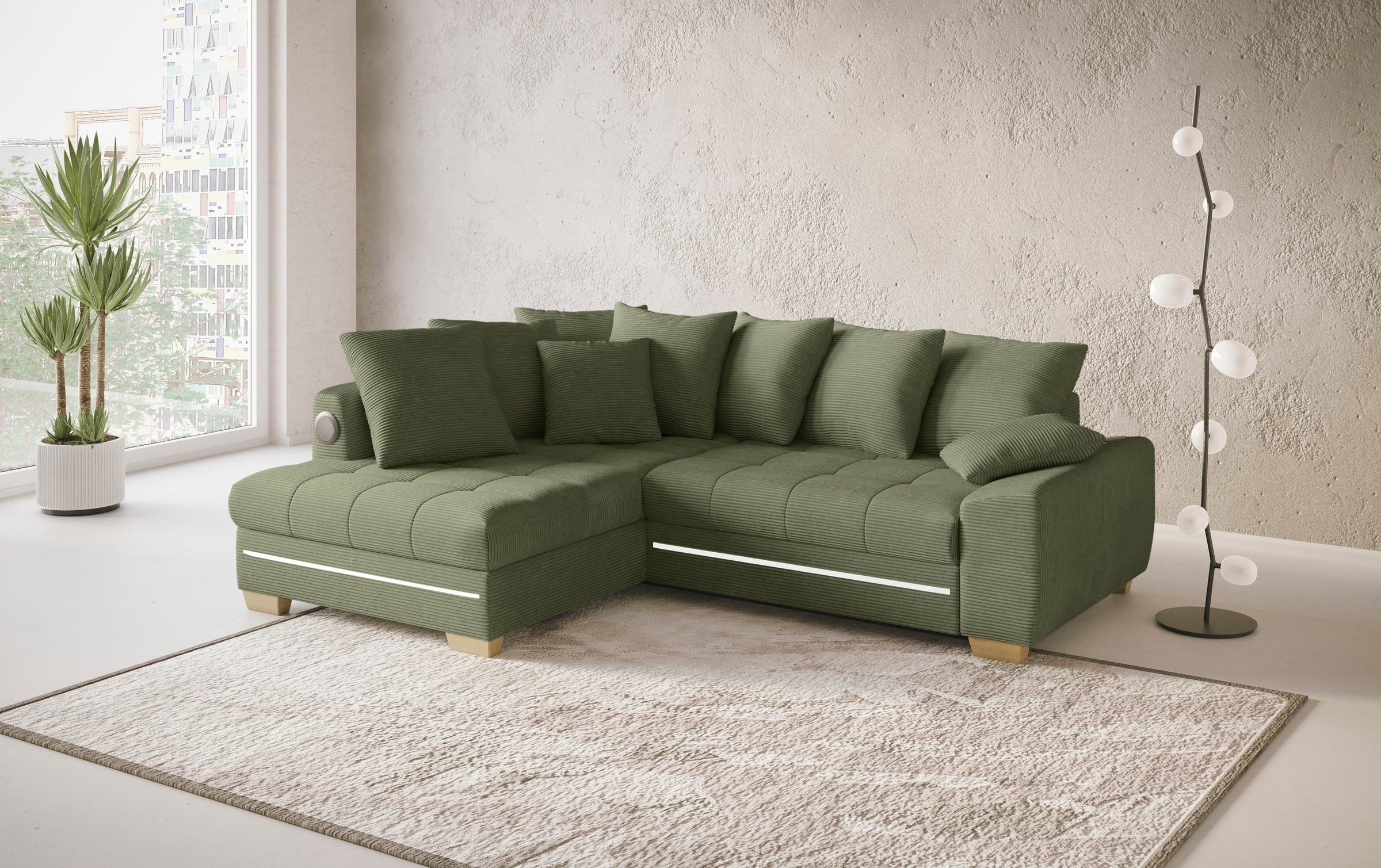 Mr. Couch Ecksofa »Nikita II, L-Form«, RGB-LED, Bluetooth-Soundsystem, wahlweise mit Bett, Bettkasten