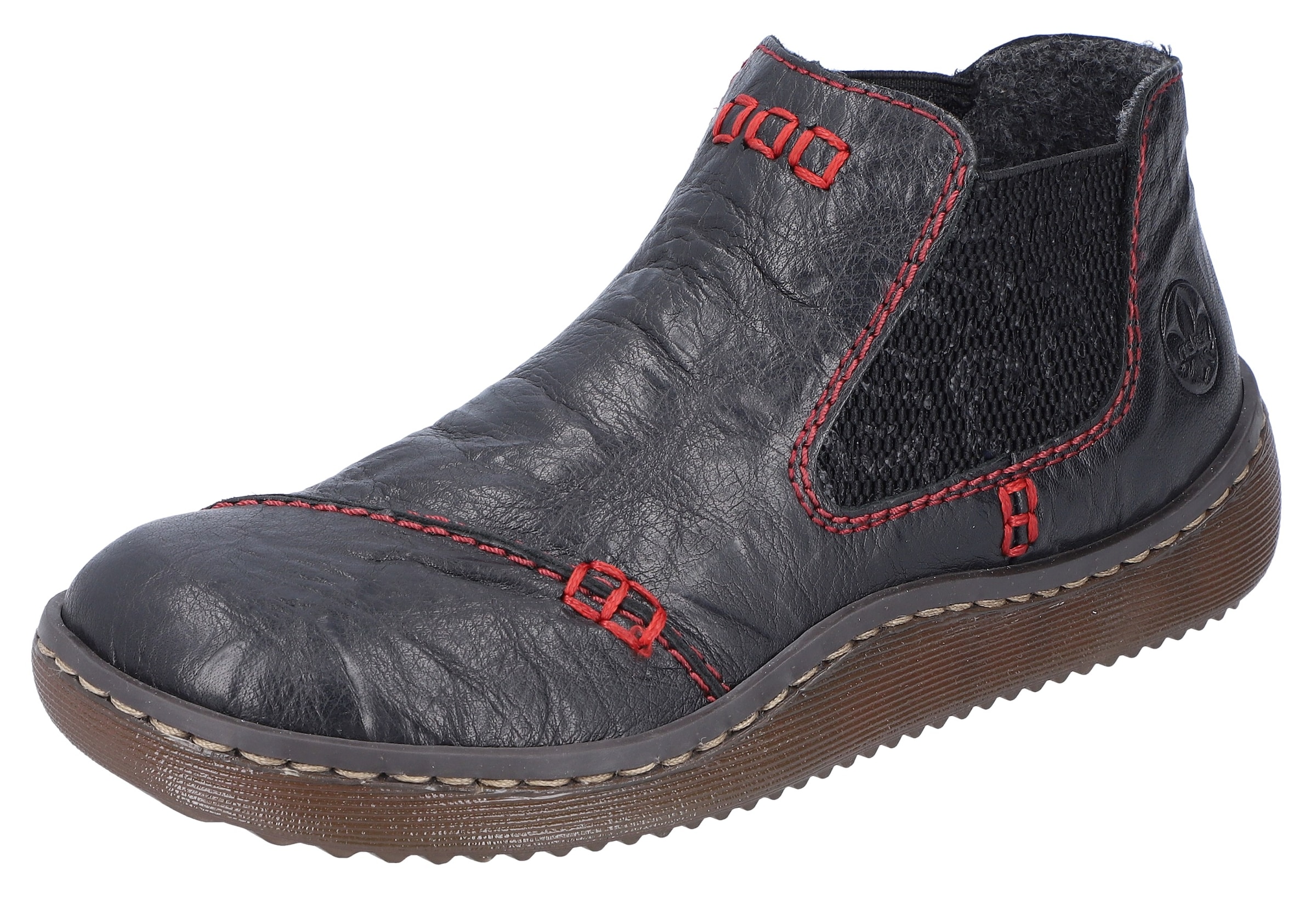 Rieker Chelseaboots, Stiefelette, Boots, Schlupfschuh mit gemustertem Stretcheinsatz