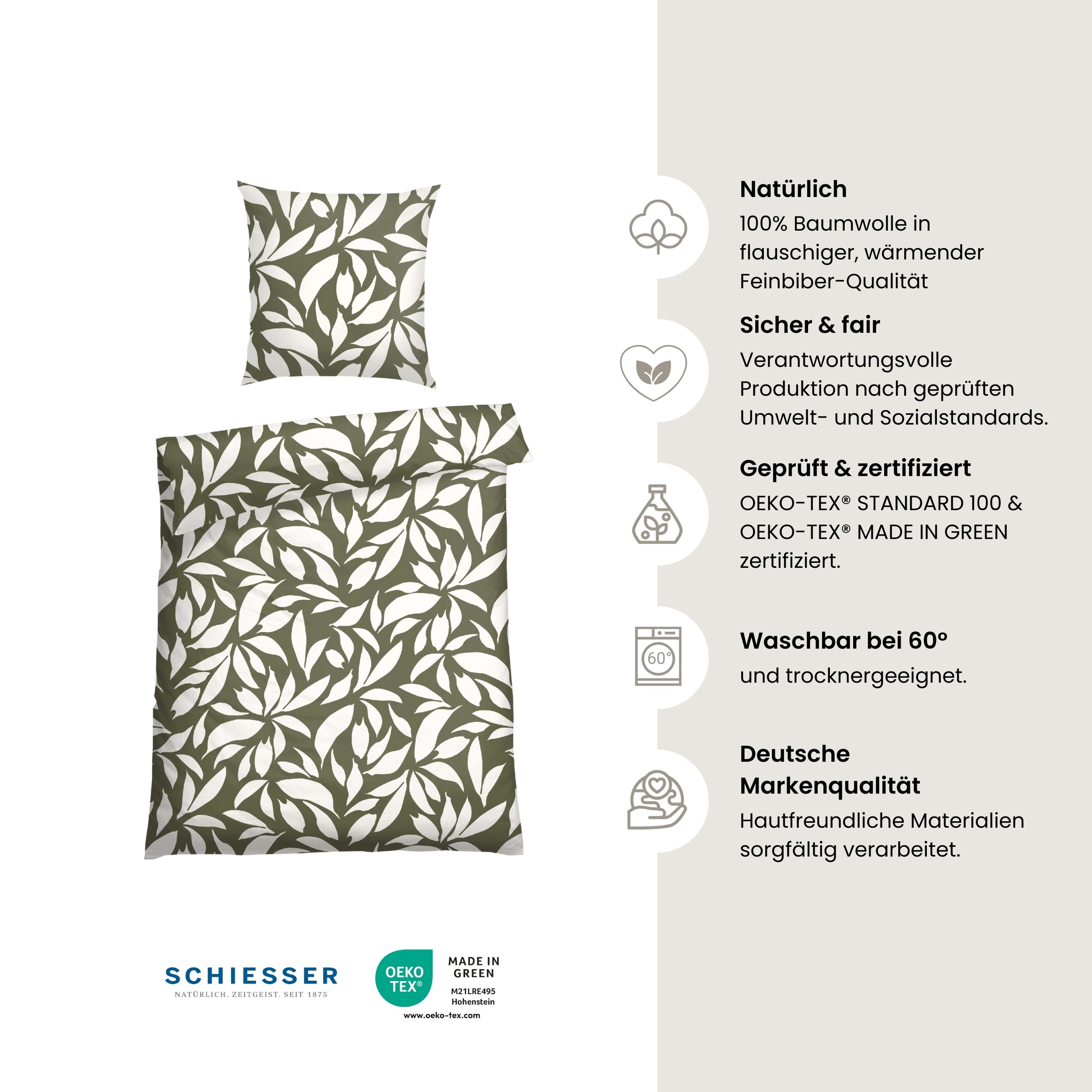 Schiesser Bettwäsche »Leaf aus weichem Baumwollflanell mit floralem Muster« günstig online kaufen