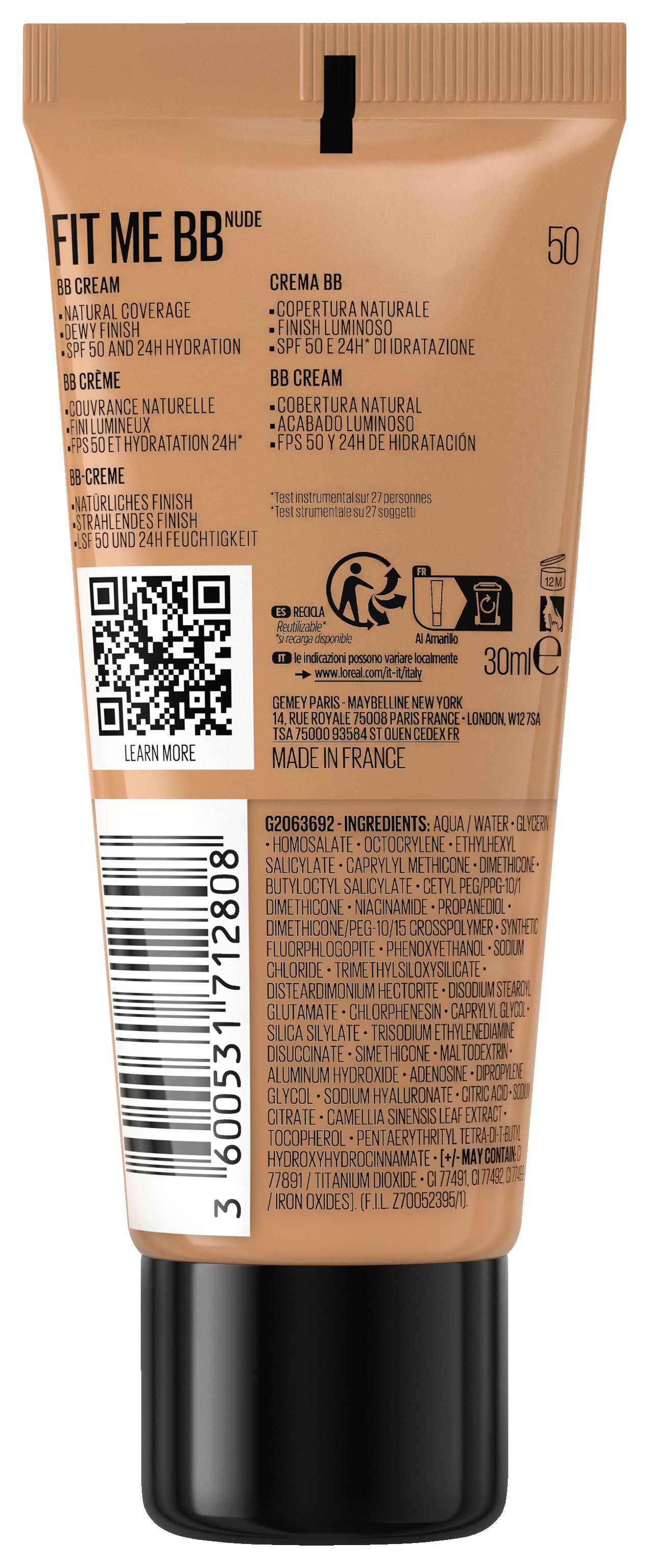 MAYBELLINE NEW YORK Make-up »FIT ME! NUDE BB CREAM« mit Lichtschutzfaktor