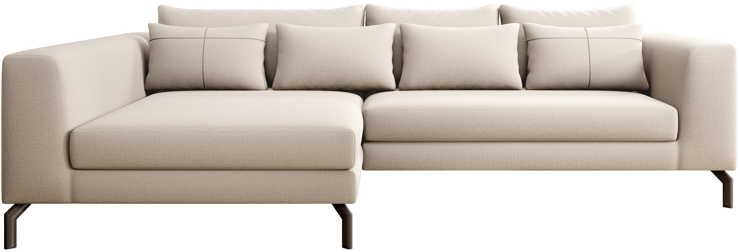 INOSIGN Ecksofa »Cross, mit softem Sitz, L-Form, wendbare Zierkissen, Breite 284 cm«, Couch mit vielen Kissen, stylische Kreuznaht, elegante Metallfüße