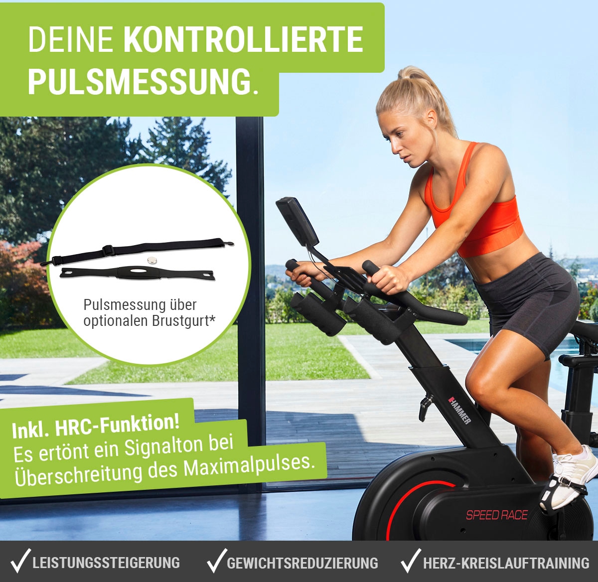 Hammer Speedbike »Race«, (Trainingscomputer mit LCD-Anzeige, Fitness-Apps per Smartphone/Tablet), Schwungmasse ca. 16 kg