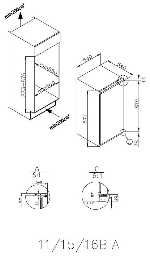 Candy Einbaukühlschrank »CBO 150 NE/N«, CBO 150 NE/N, 87,1 cm hoch, 54 cm breit