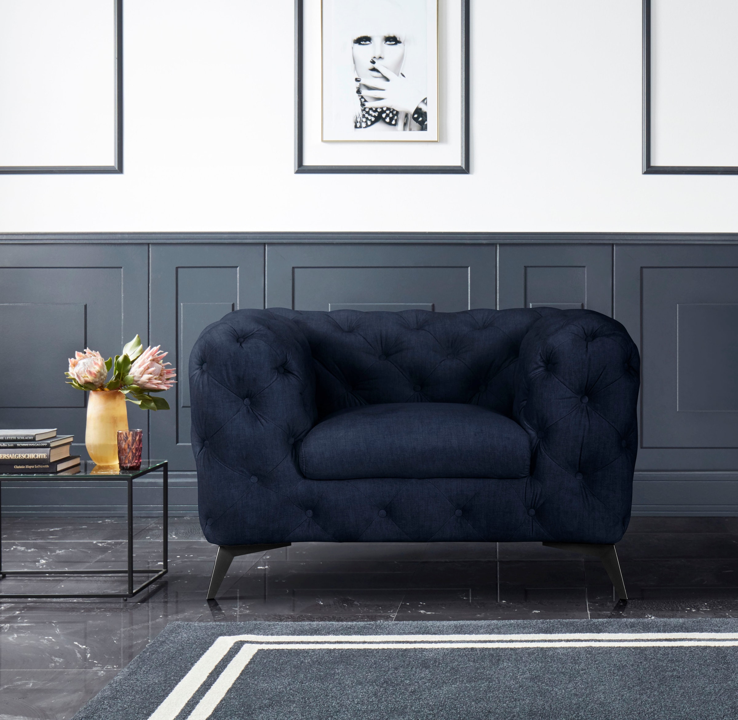 Leonique Chesterfield-Sessel »Glynis Sessel«, aufwändige Knopfheftung, moderne Chesterfield Optik, Fußfarbe wählbar