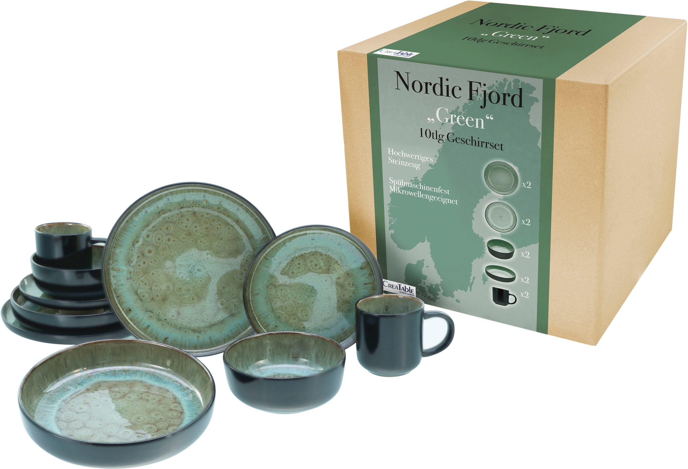 CreaTable Kombiservice »Nordic Fjord«, (Set, 10 tlg.), je 2 Speiseteller, S günstig online kaufen