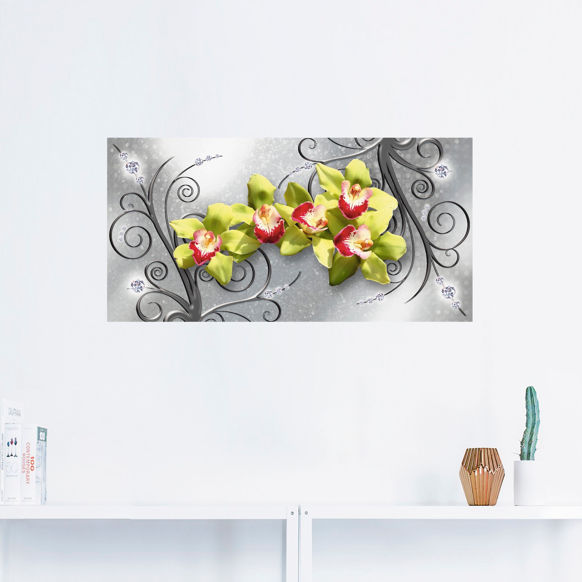 Artland Wandbild »Grüne Orchideen auf Ornamenten«, Blumenbilder, (1 St.), a günstig online kaufen