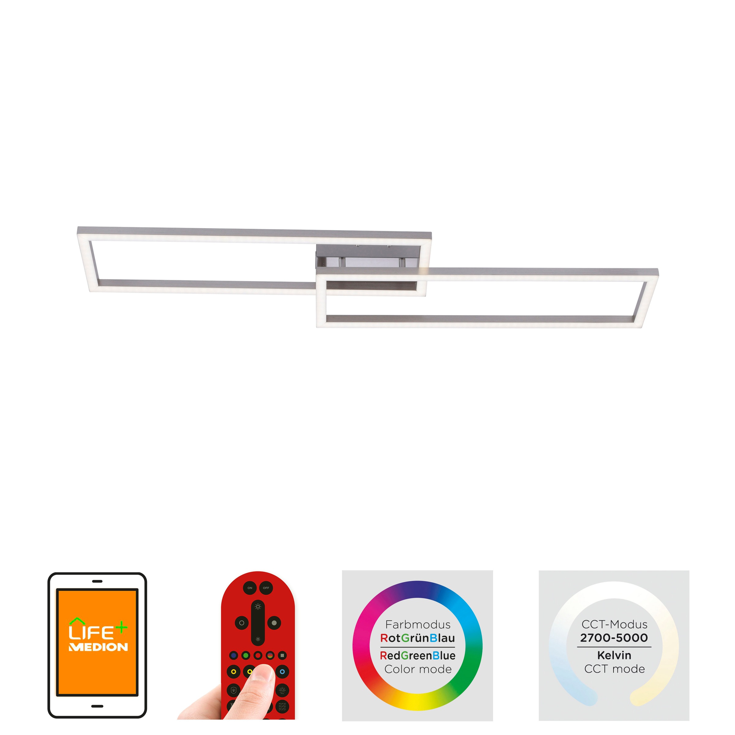 JUST LIGHT Deckenleuchte »Ls-MAXI«, 2 flammig, Leuchtmittel LED-Board | LED fest integriert, RGB+tunable white, Infrarot inkl., Fernbedienung, Smarthome fähig