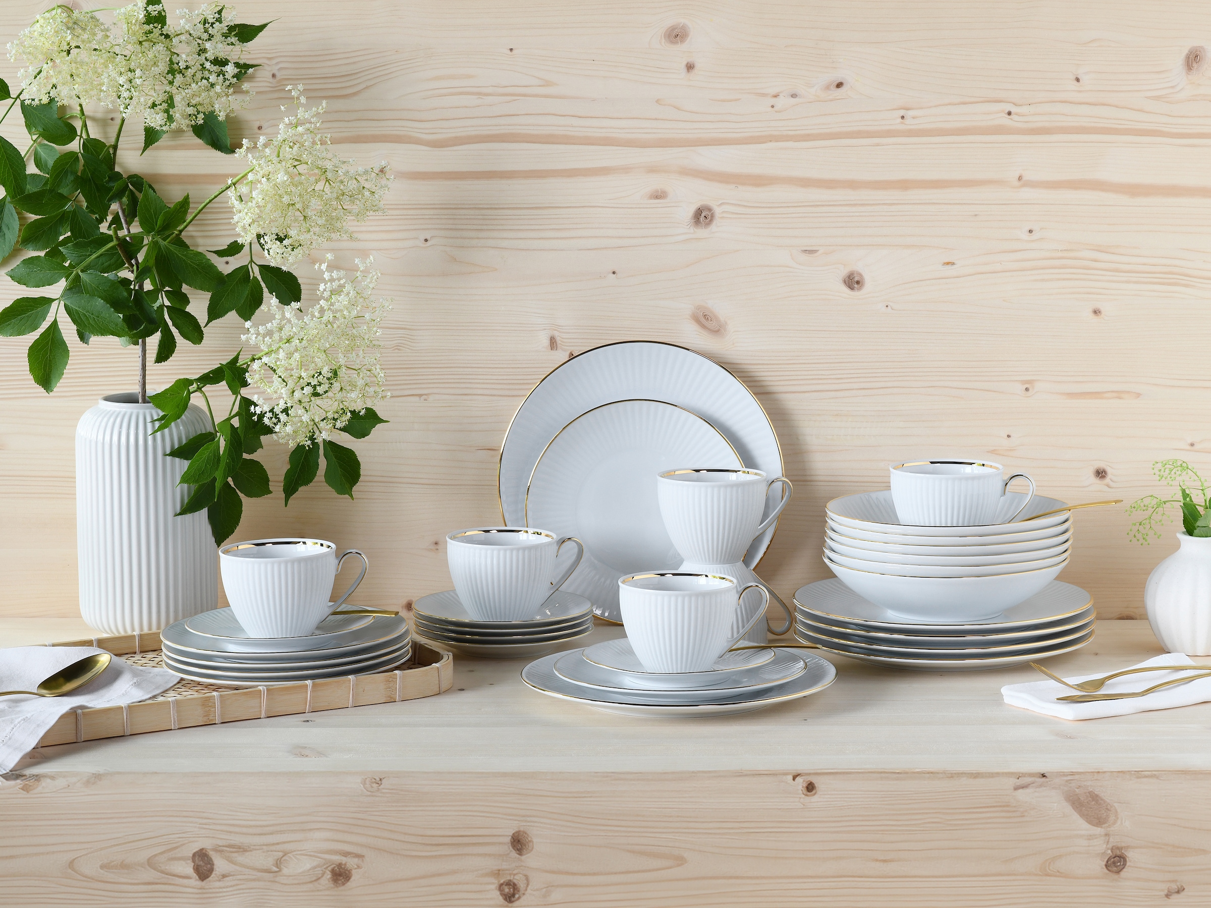 CreaTable Kombiservice »Valencia Gold, Kombi-Service 30-tlg«, (Set, 30 tlg.), Elegant, Goldrand