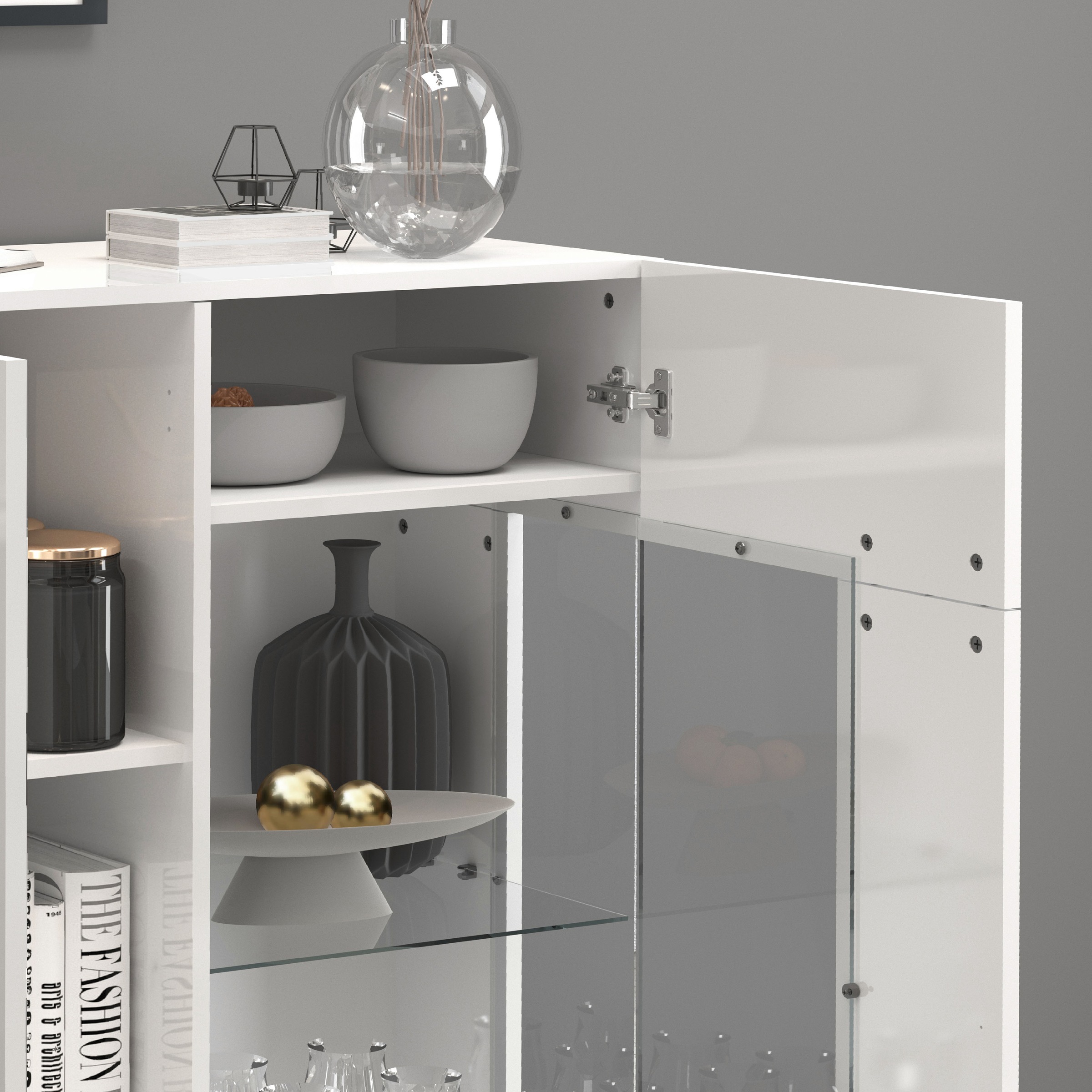 INOSIGN Highboard »Egypt, Highboard, Hochschrank, Hochkommode, Vitrine«, mit 3 Türen davon 2 mit Glaseinsatz,kompl. Hochglanz lack.,Breite 135