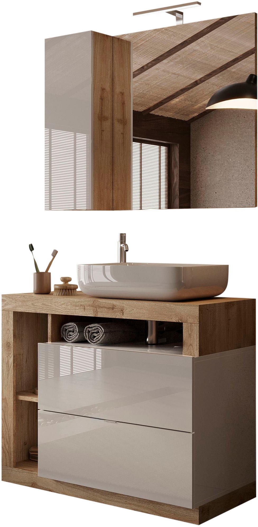 welltime Badmöbel-Set »Hamburg, Badezimmerset 2tlg. Breite 92 cm, Badmöbel, günstig online kaufen