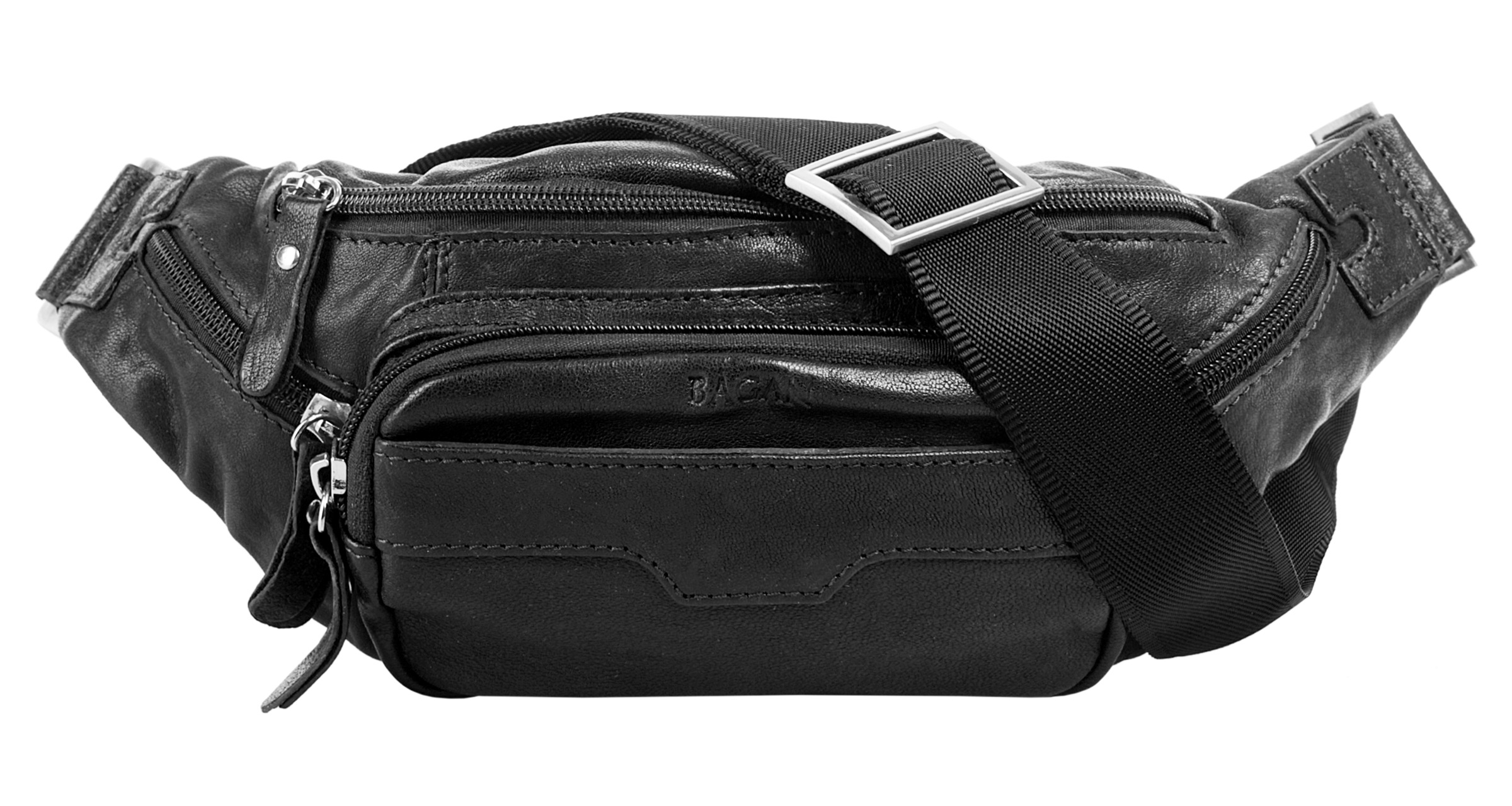 Gürteltasche echt Leder, Gr. B/H/T: 33 cm x 12 cm x 5 cm onesize, schwarz