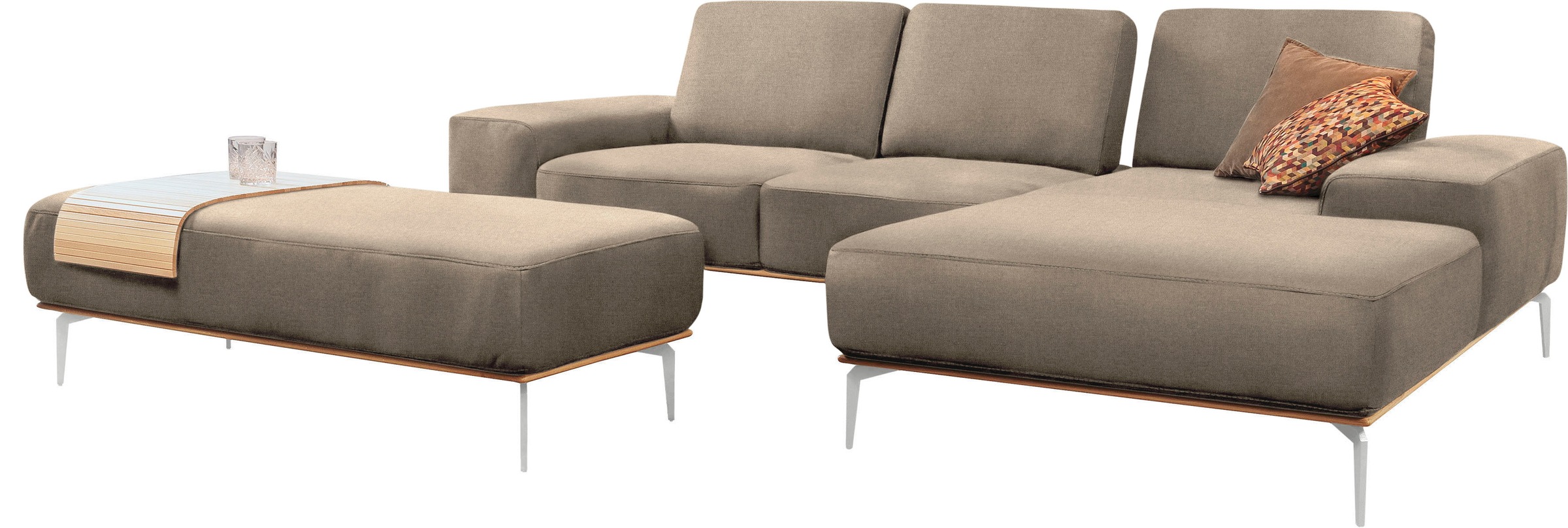 W.SCHILLIG Ecksofa »run, Designsofa mit tollem Sitzkomfort, L-Form«, mit elegantem Holzsockel, Füße in Chrom glänzend, Breite 279 cm