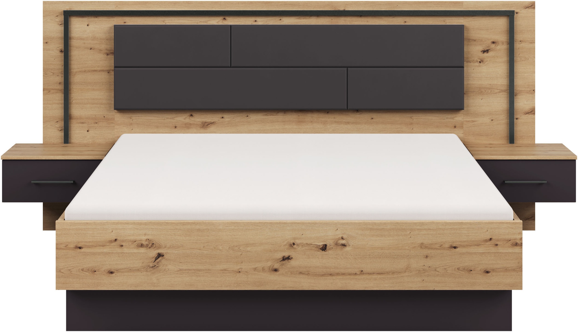 rauch Bettanlage »Bett Doppelbett Komortbett BILBAO-EXTRA« Set, Liegefläche 160x200 oder 180x200 cm, 3 tlg. tlg. Polster-Kopfteil in Lederoptik basalt, mit Beleuchtung MADE IN GERMANY