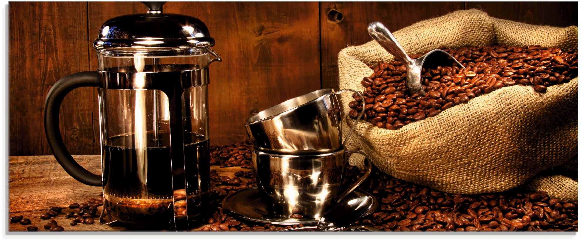 Artland Glasbild »Sack Kaffeebohnen mit Presse«, Getränke, (1 St.), in vers günstig online kaufen