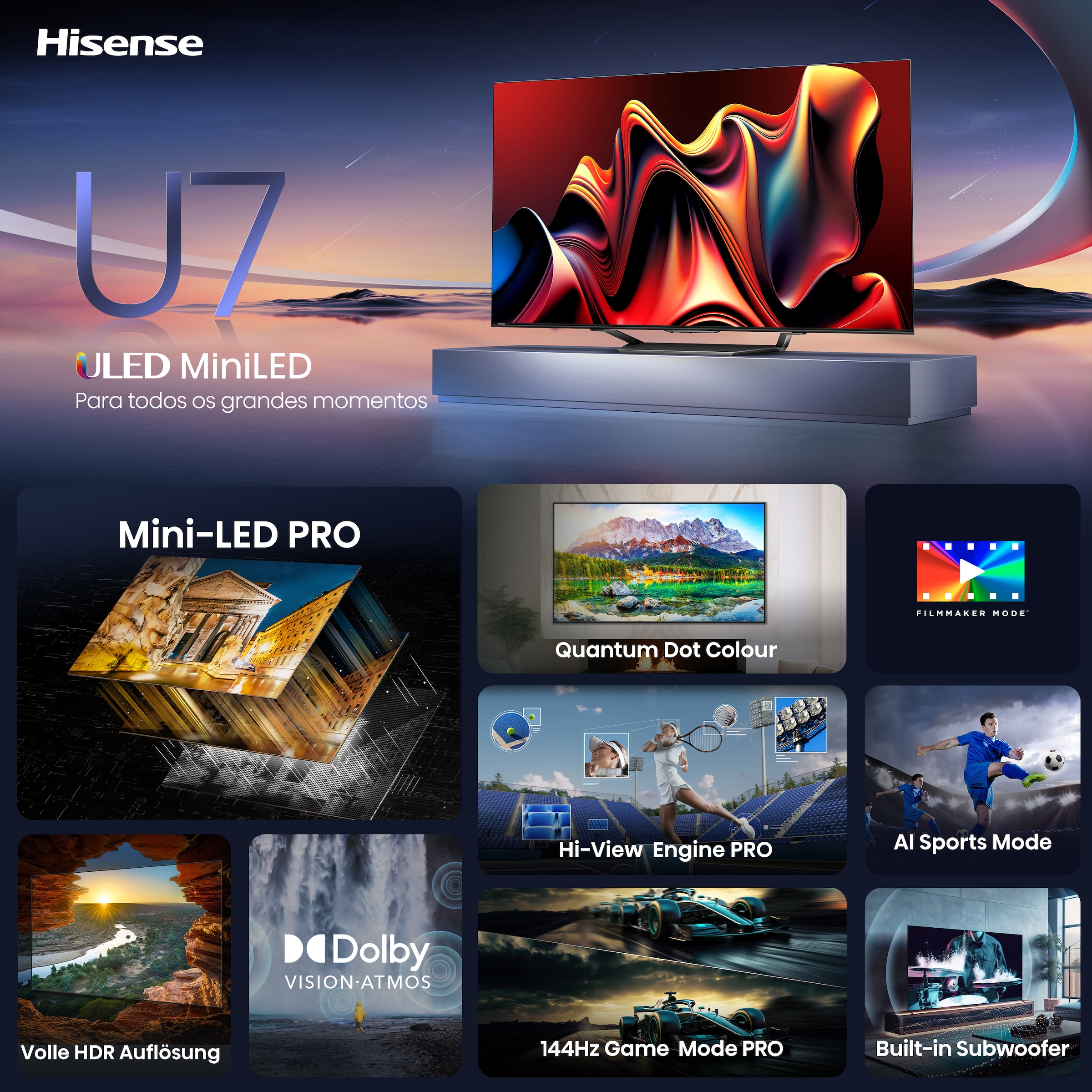 Hisense Mini-LED-Fernseher »65U7NQ«, 4K Ultra HD, Smart-TV, 4KUHD, ULED, Mini LED