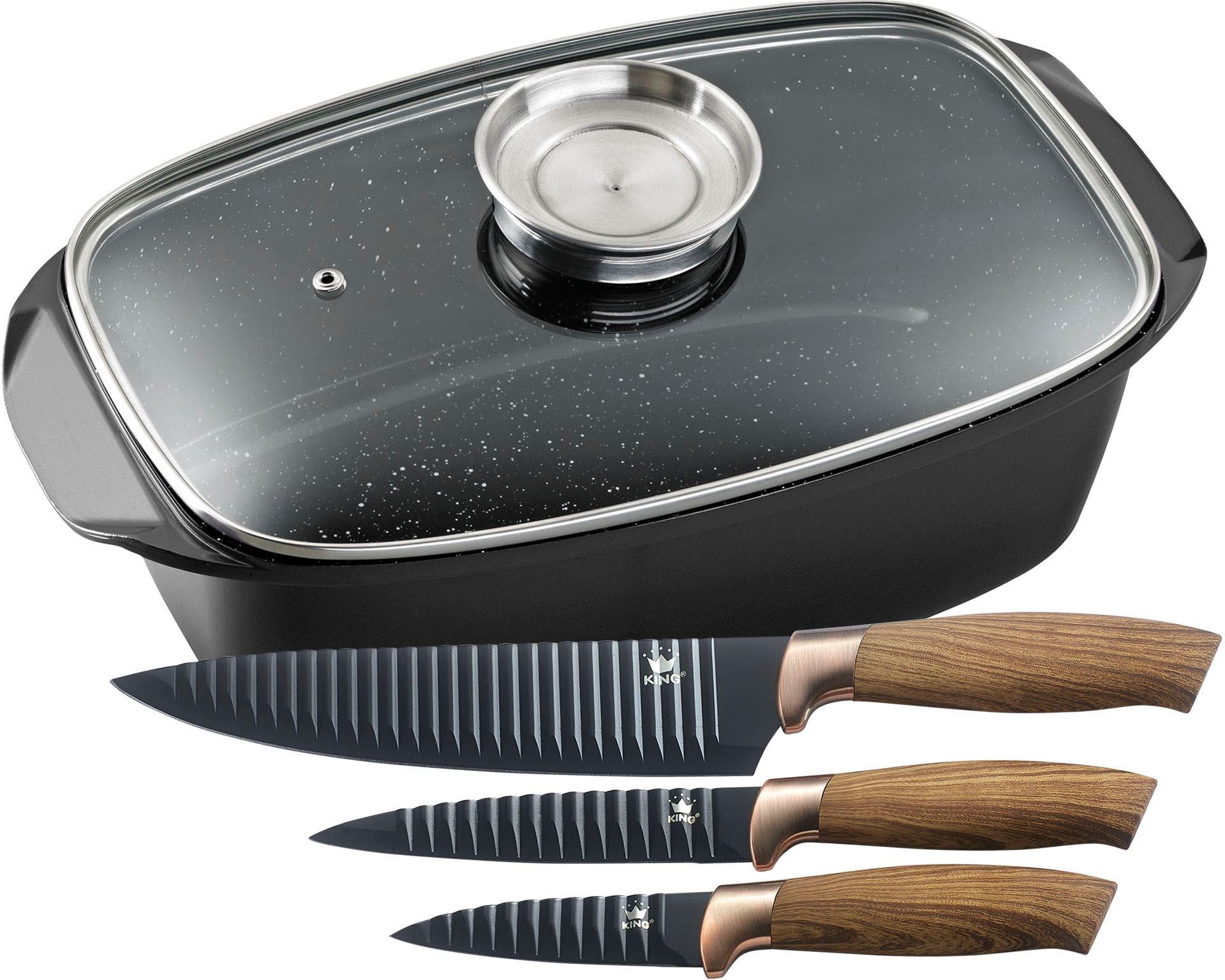 KING Bräter »5 Liter«, Aluminiumguss, (Set, 5 tlg., 3 Küchenmesser im Gesch günstig online kaufen
