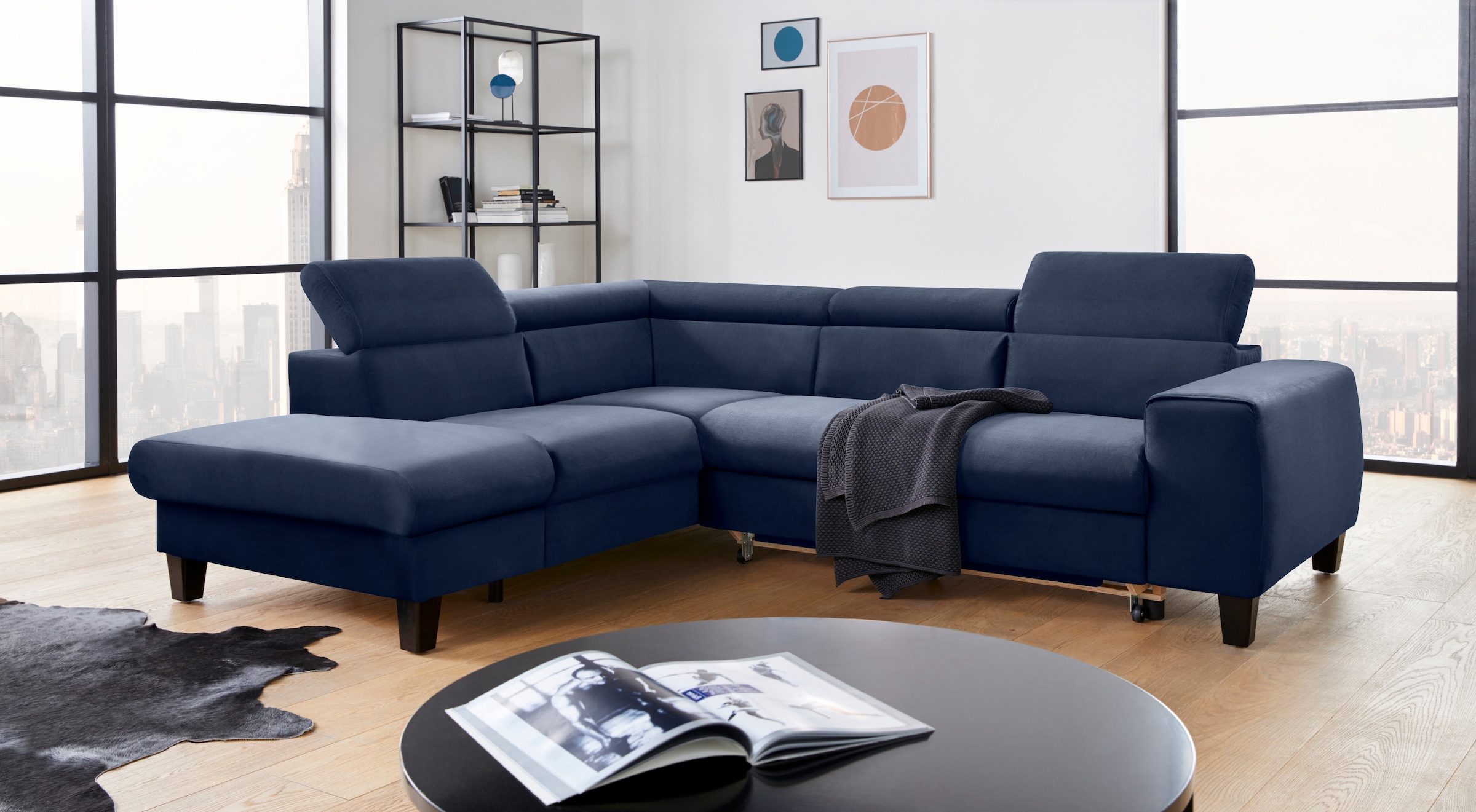 COTTA Ecksofa »Morven L-Form mit Kopfteilverstellung«, wahlweise mit Bettfunktion, Bettkasten & Wireless-Charger
