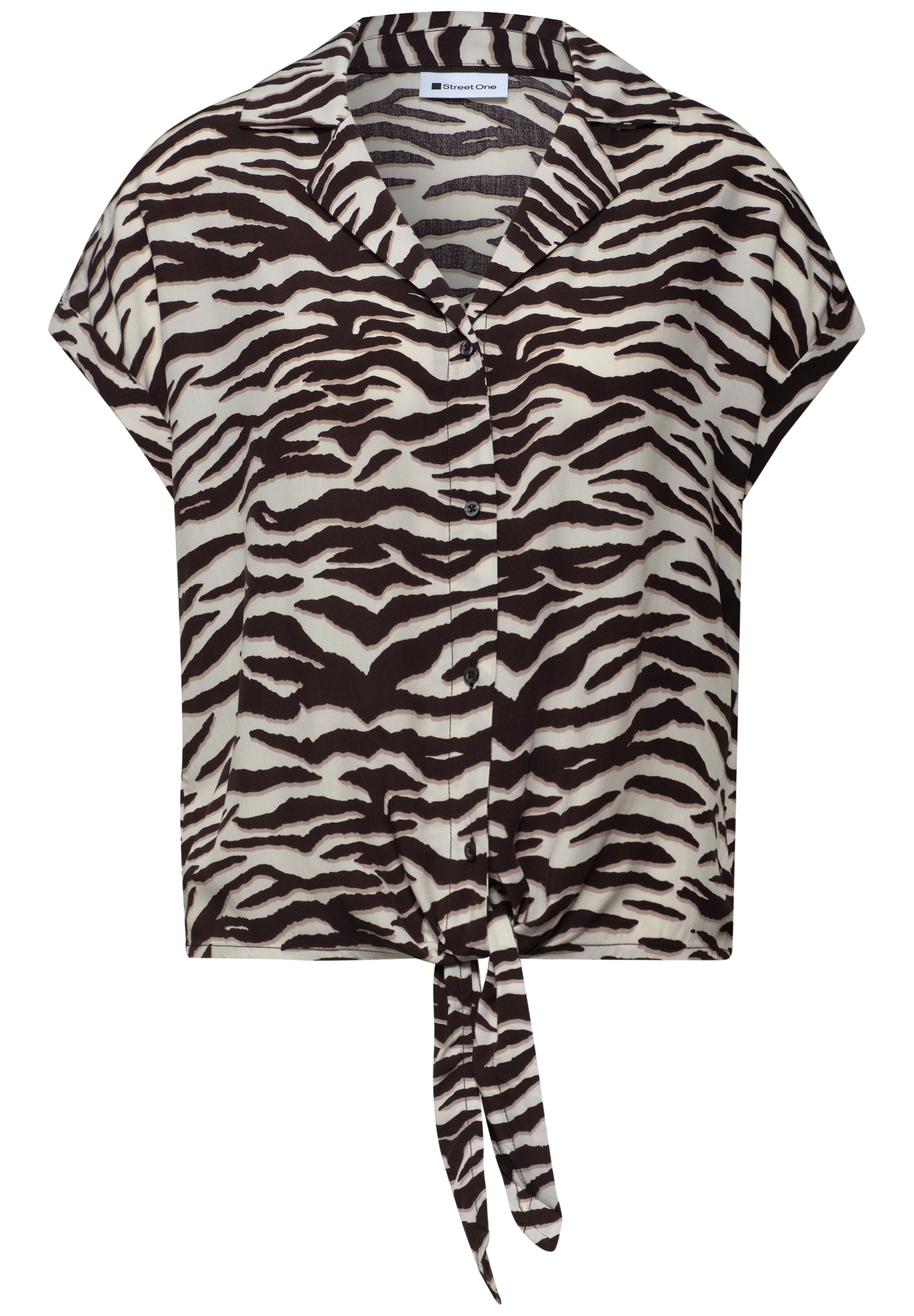 STREET ONE Druckbluse Sommershirt mit Bowling-Kragen und im Animal-Look
