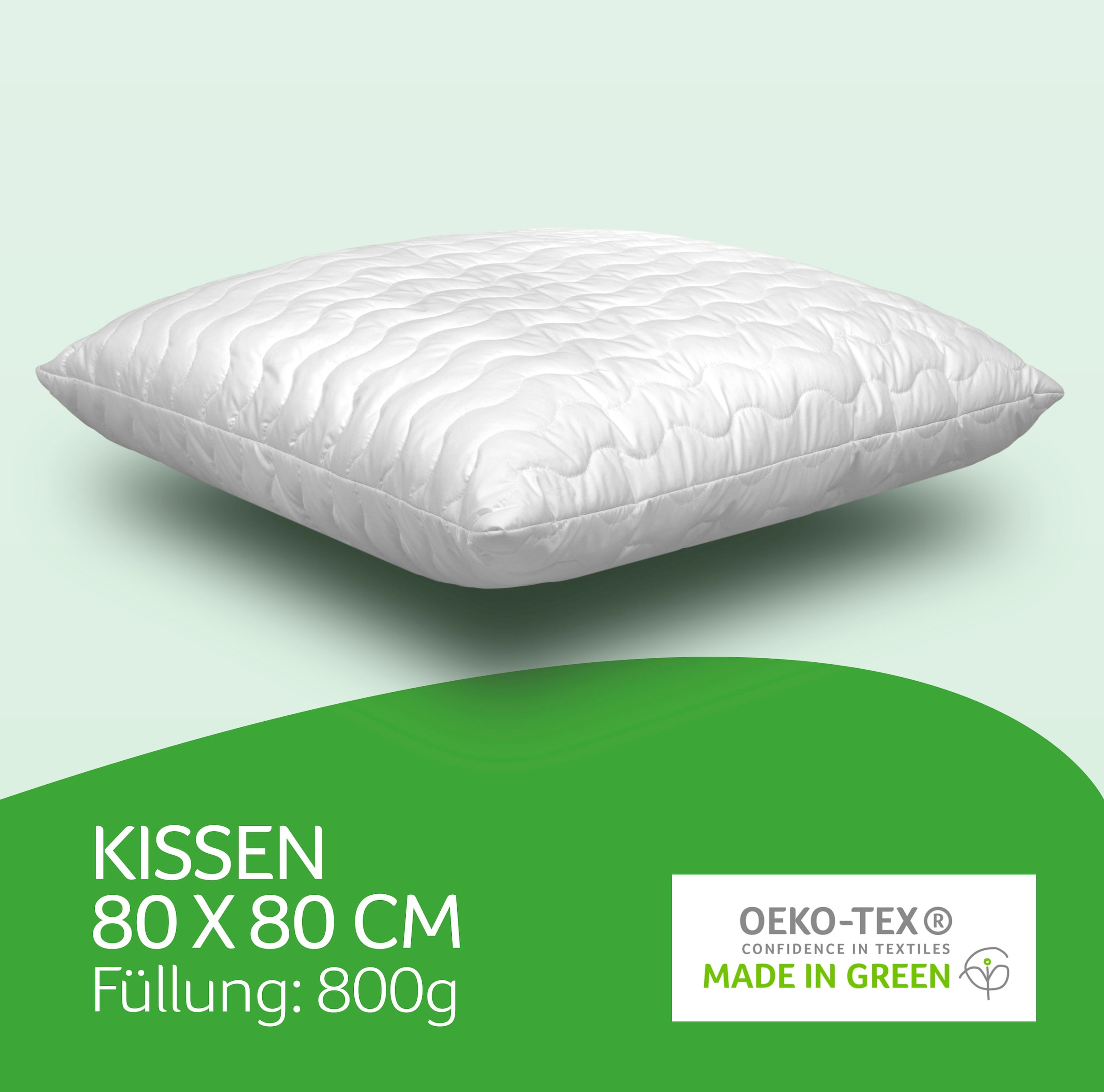 John Cotton Kopfkissen »Julia, Kissen ist Made in Green«, Füllung: Polyester, Bezug: 100% Polyester, (1 St.), Kopfkissen 40x80 cm, 80x80cm, kochfest 95°C, sehr flauschig