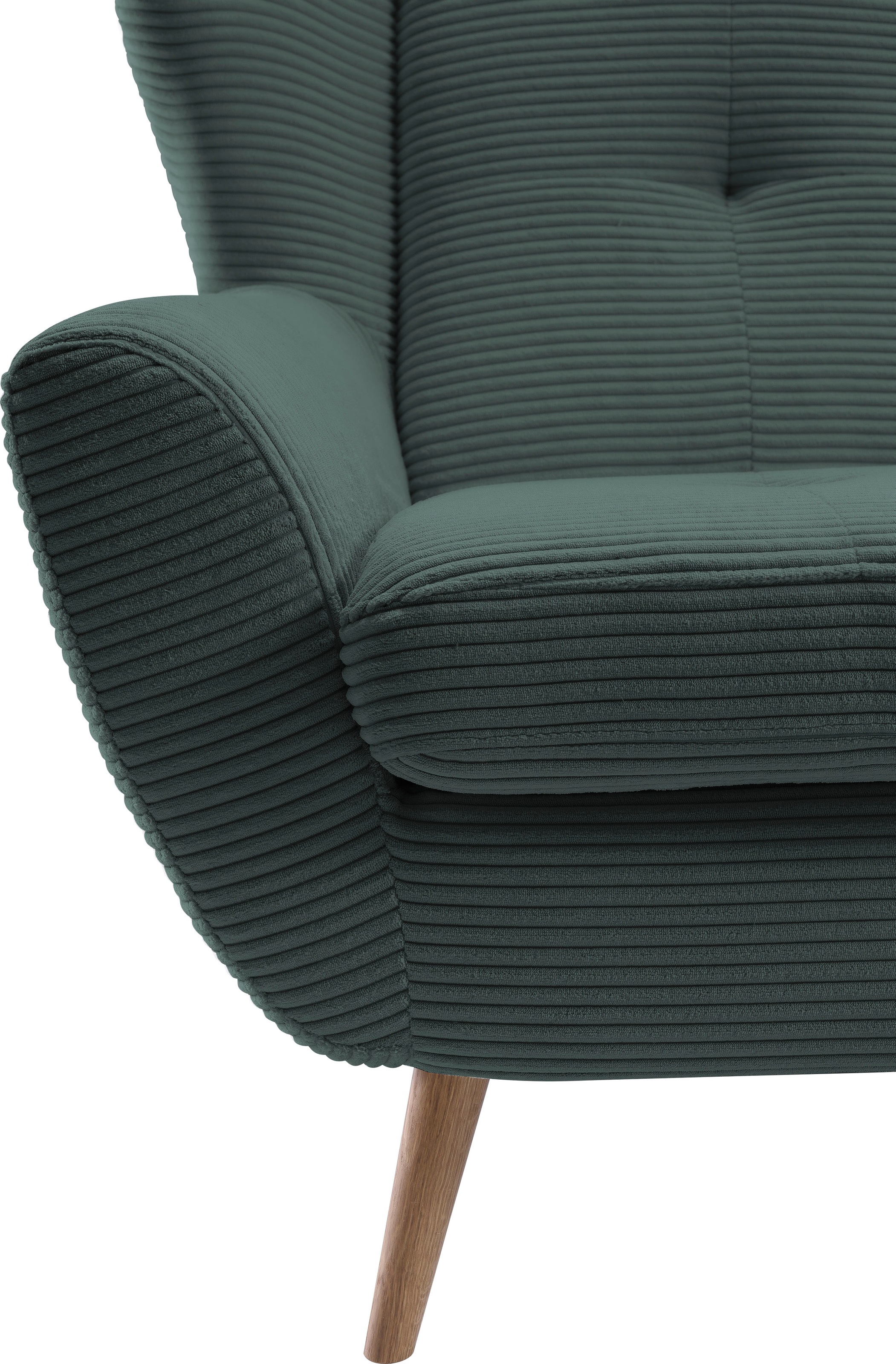 exxpo - sofa fashion Sessel »ALVESTA, Ohrensessel, Loungesessel mit hohem Sitzkomfort«, gemütliche Rückenlehne, mit Knopfheftung und hohen Holzfüßen, in Cord