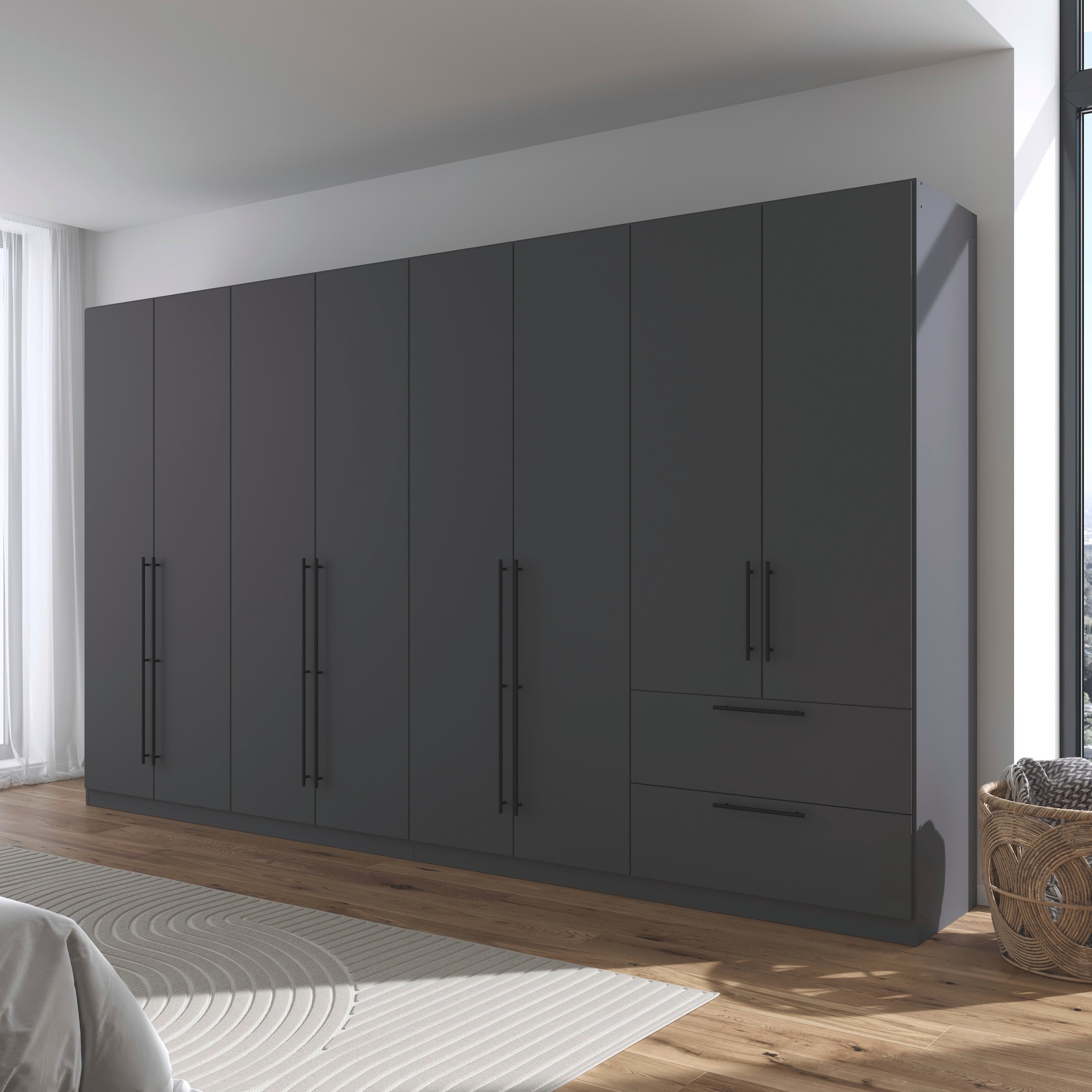 rauch Kleiderschrank »Drehtürenschrank Schrank Garderobe Wäscheschrank Schlafzimmer AVOLA«, (in 3 verschiedenen Ausstattungen BASIC/CLASSIC/PREMIUM), mit hochwertigen Stangengriffen aus Metall in Schwarz MADE IN GERMANY