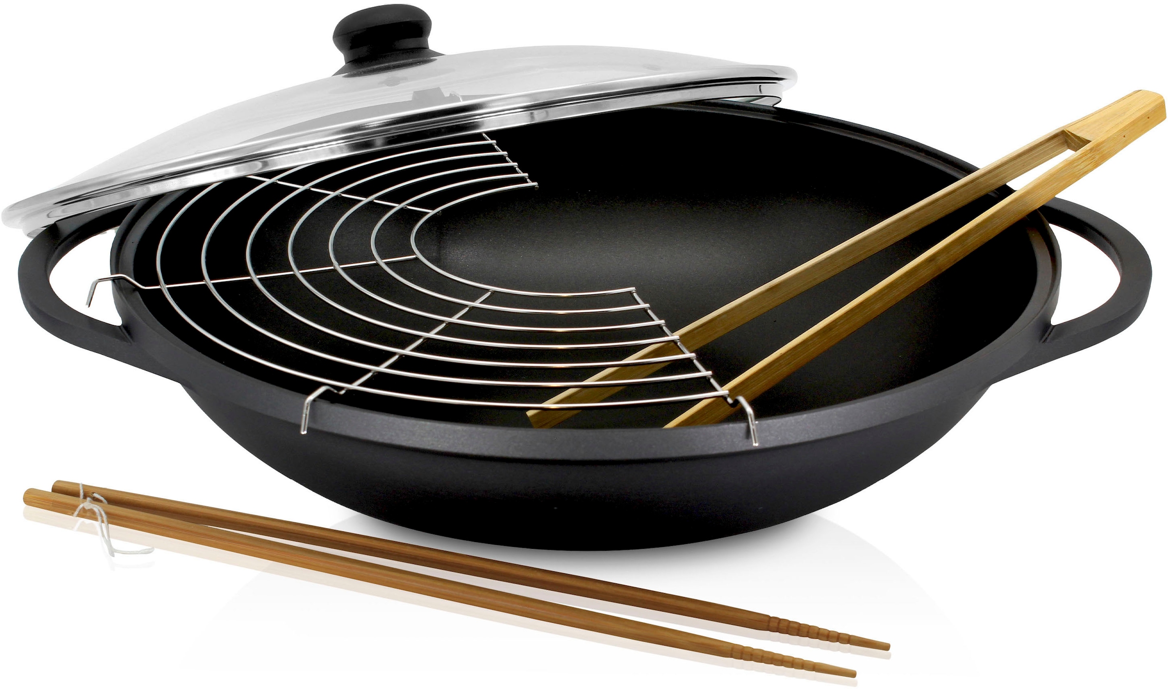 Krüger Wok »Aluguss Wok mit Glasdeckel LEIPZIG, 36 cm«, Aluminiumguss, (1 t günstig online kaufen