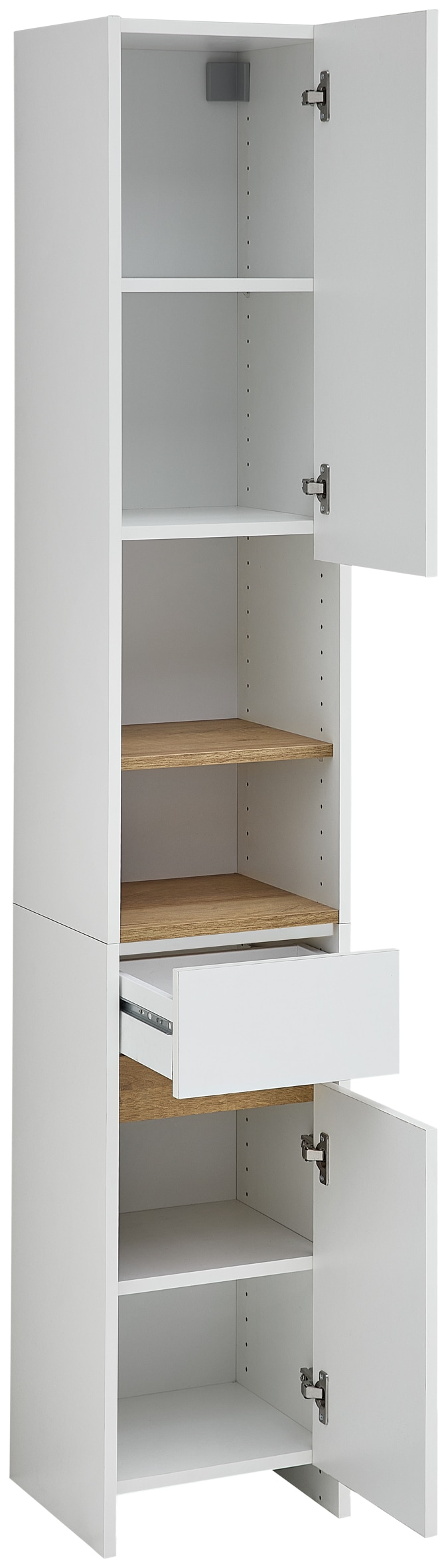 Saphir Badmöbel-Set »Quickset 100, Waschbeckenunterschrank mit Spiegelschrank«, (5 St.), Badezimmer-Set mit Unterschrank, Hängeschrank und Hochschrank in Weiß