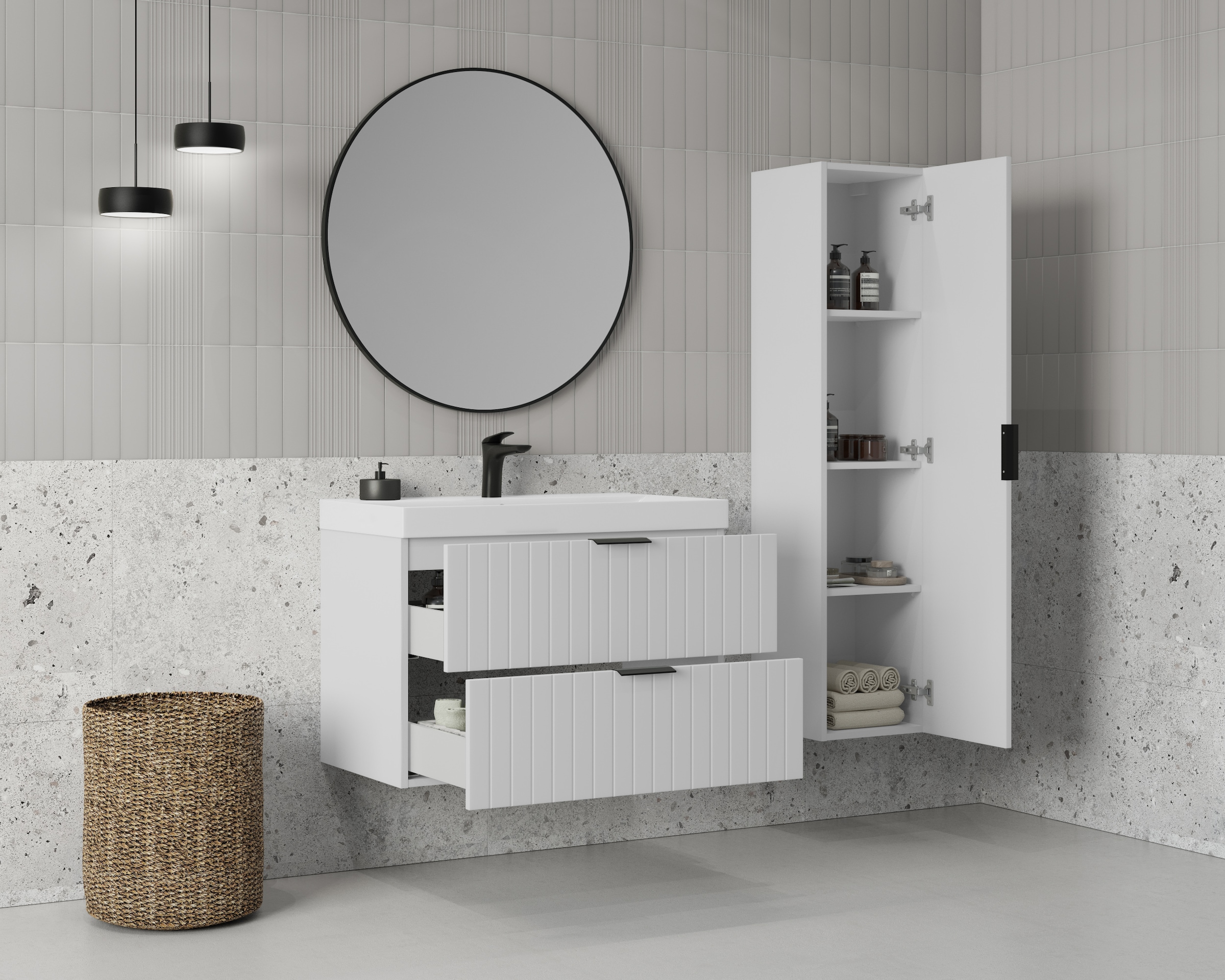 welltime Hängeschrank »HARMONY rechts/links montierbar, Breite 32 cm, modernes Design« Schrank mit 3 Einlegeböden, Soft-Close-Function, Paneeloptik