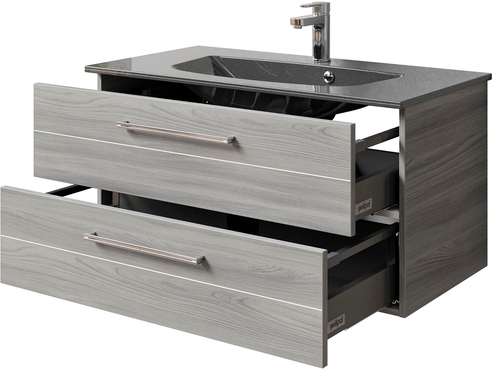 Saphir Waschtisch »Serie 6025 Mineralmarmor-Waschtisch mit Unterschrank, 97 cm breit«, Waschplatz mit 2 Schubladen, hängend, verschiedene Ausführungen