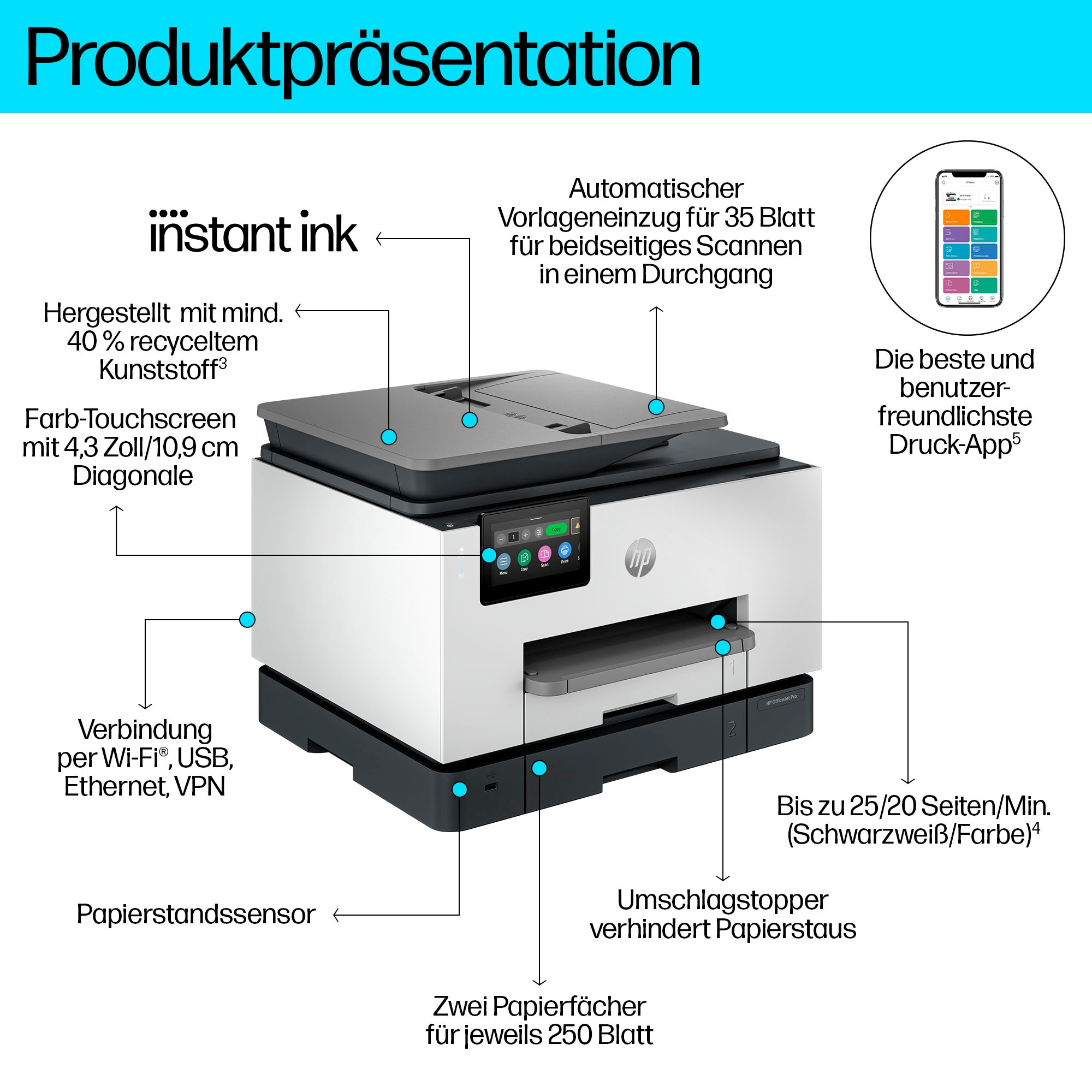 HP Multifunktionsdrucker »OfficeJet Pro 9132e« 3 Monate gratis* drucken mit Instant Ink